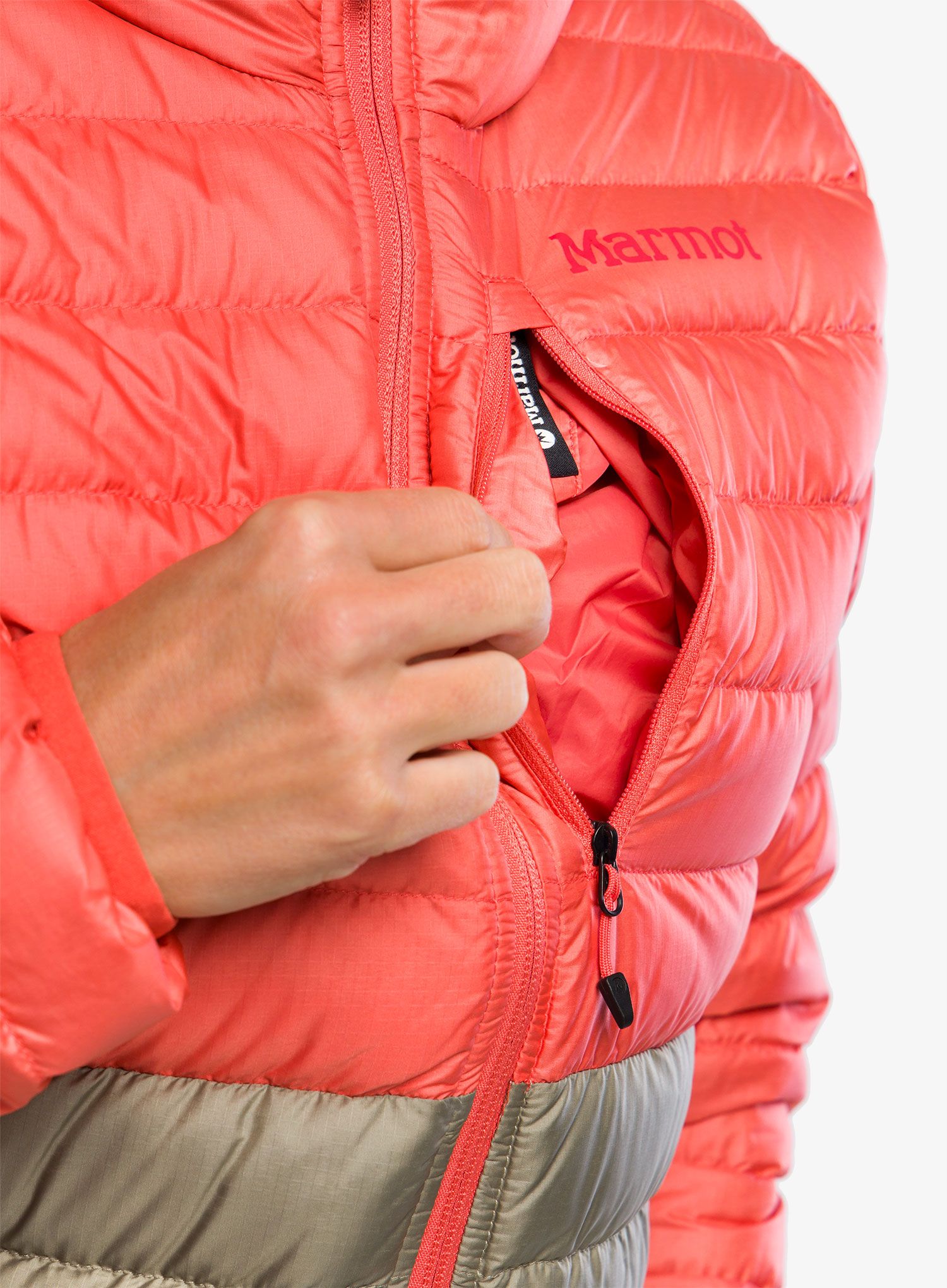 Ženska puhovka Marmot Highlander Hoody - grapefruit/vetiver