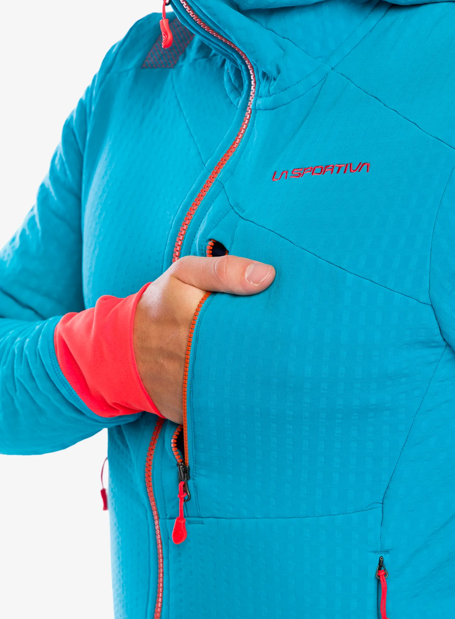 Flis La Sportiva Bristen Thermal Hoody - tropic blue/cherry tomato