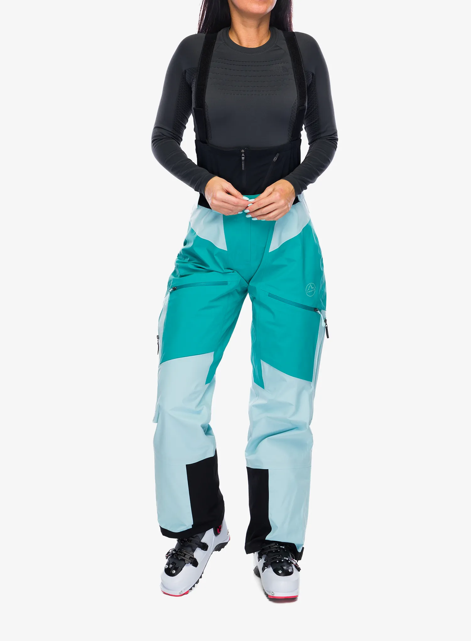 Ženske smučarske hlače La Sportiva Chaser Evo Shell Bib Pant - iceberg/lagoon
