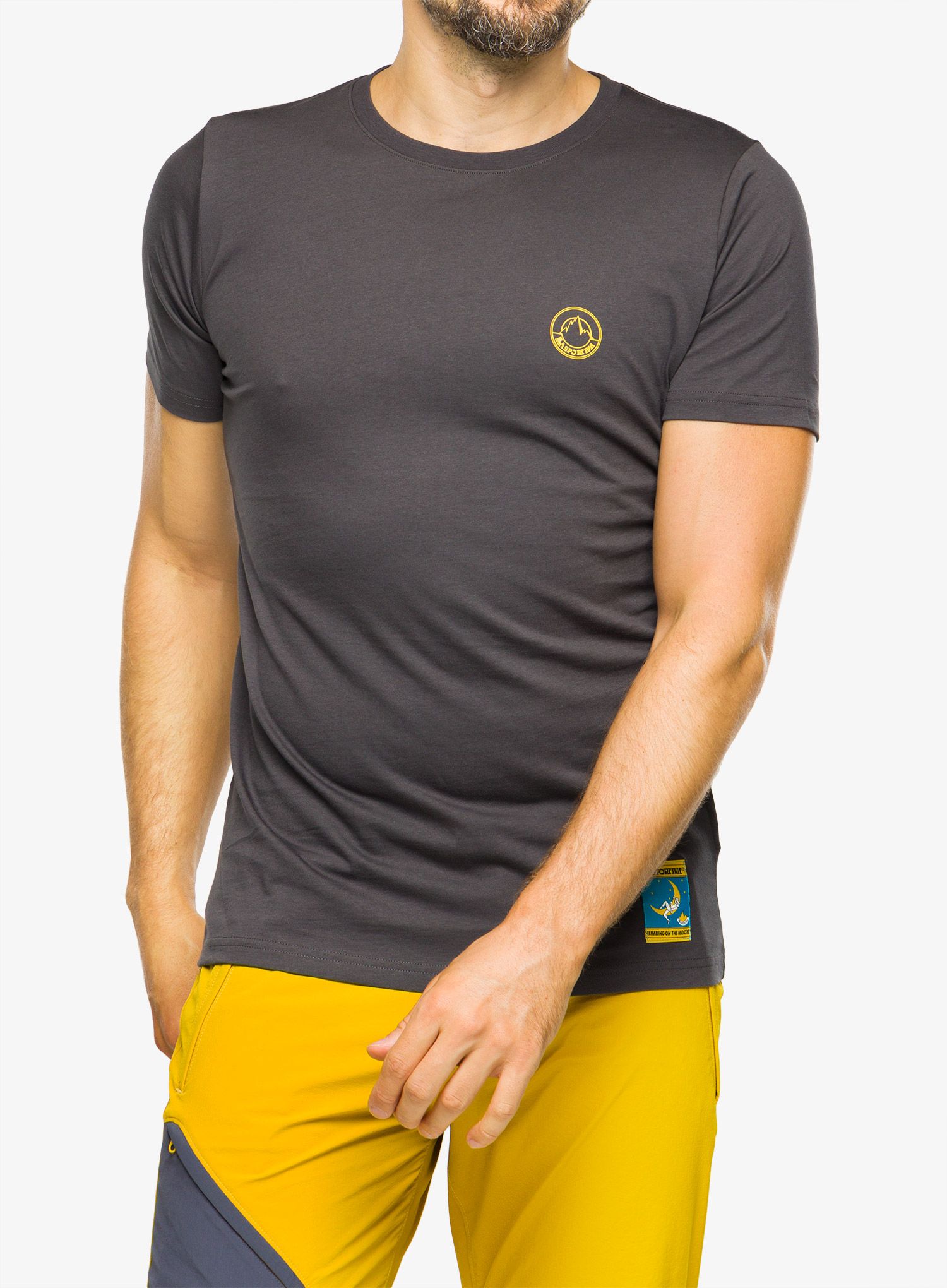 Majica s potiskom La Sportiva Climbing on the Moon T-Shirt - carbon/giallo