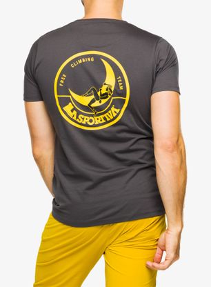 Majica s potiskom La Sportiva Climbing on the Moon T-Shirt - carbon/giallo