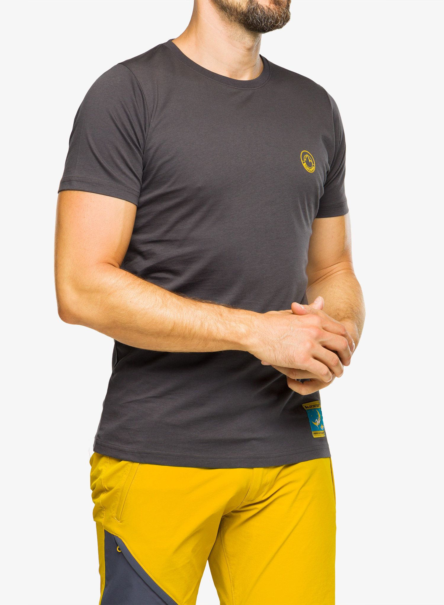 Majica s potiskom La Sportiva Climbing on the Moon T-Shirt - carbon/giallo