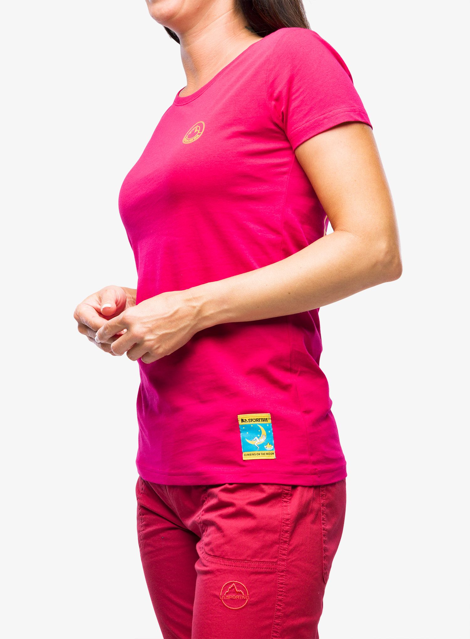 Ženska bombažna majica La Sportiva Climbing on the Moon T-Shirt - fucsia/giallo