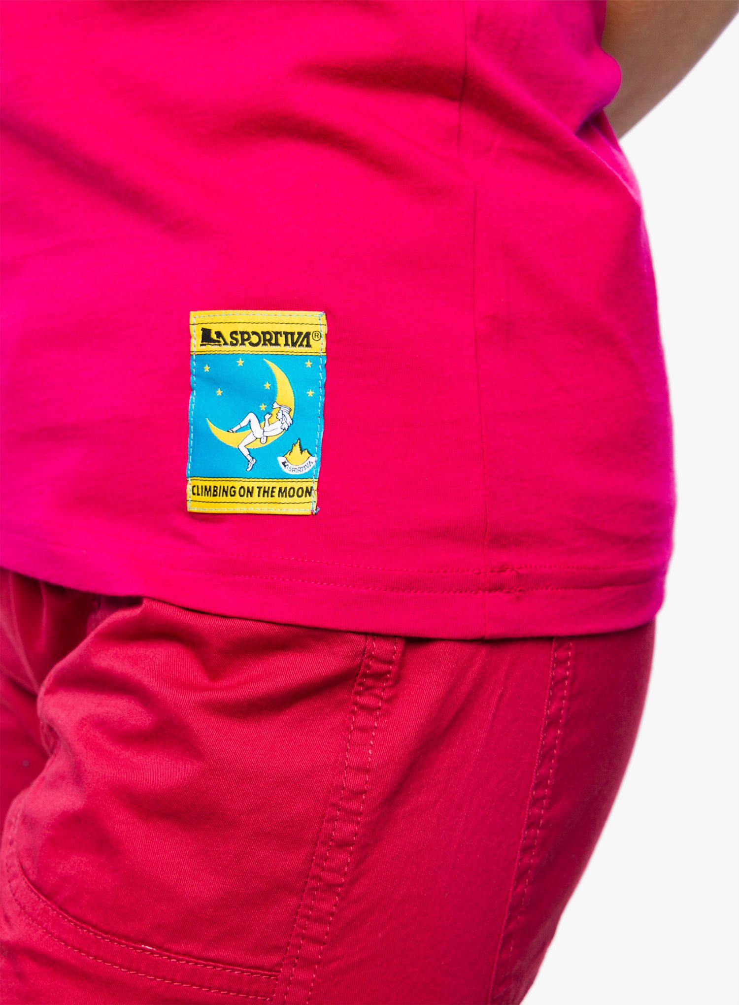 Ženska bombažna majica La Sportiva Climbing on the Moon T-Shirt - fucsia/giallo