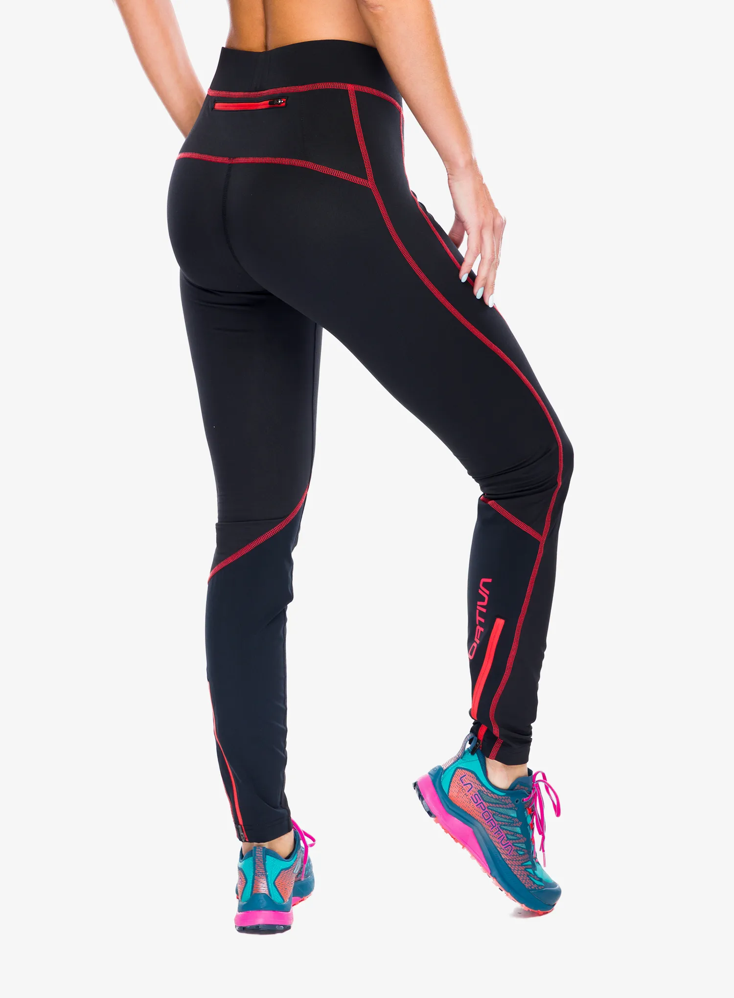 Ženske tekaške pajkice La Sportiva Instant Pant - black/cherry tomato