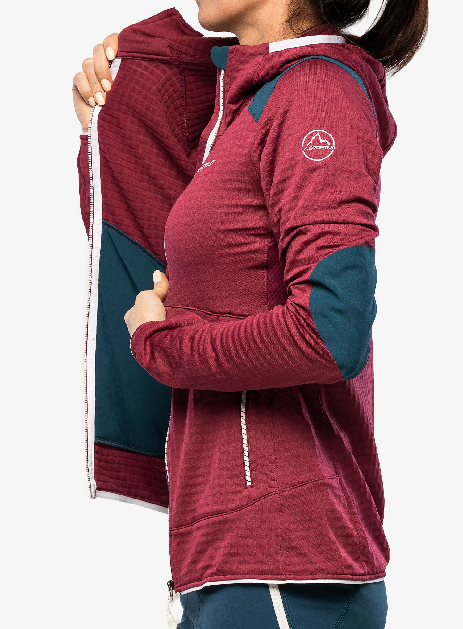 Ženska jopa s kapuco La Sportiva Lucendro Thermal Hoody  - red plum/storm blue