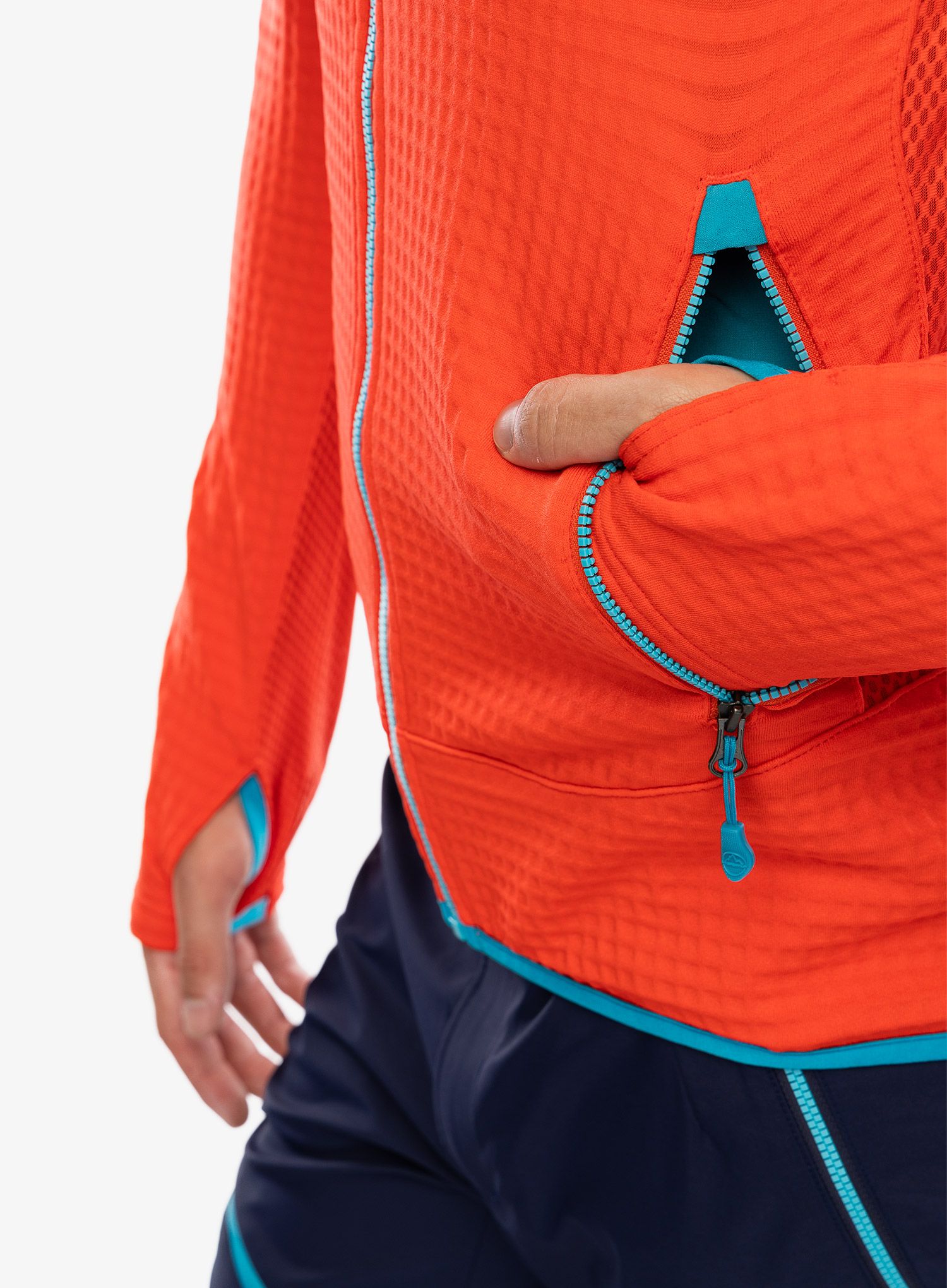 Jopica s kapuco La Sportiva Lucendro Thermal Hoody - cherry tomato/tropic blue