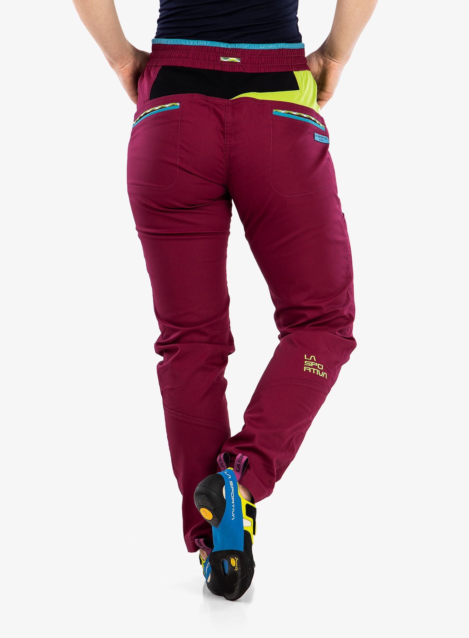Ženske plezalne hlače La Sportiva Mandala Pant - red plum/lime green