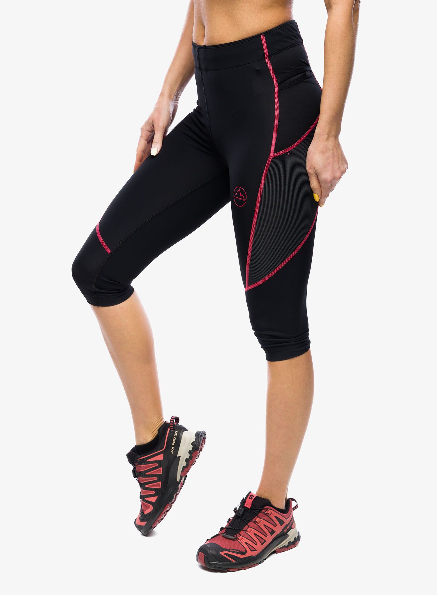 Ženske tekaške pajkice La Sportiva Triumph Tight 3/4 - black/hibiscus