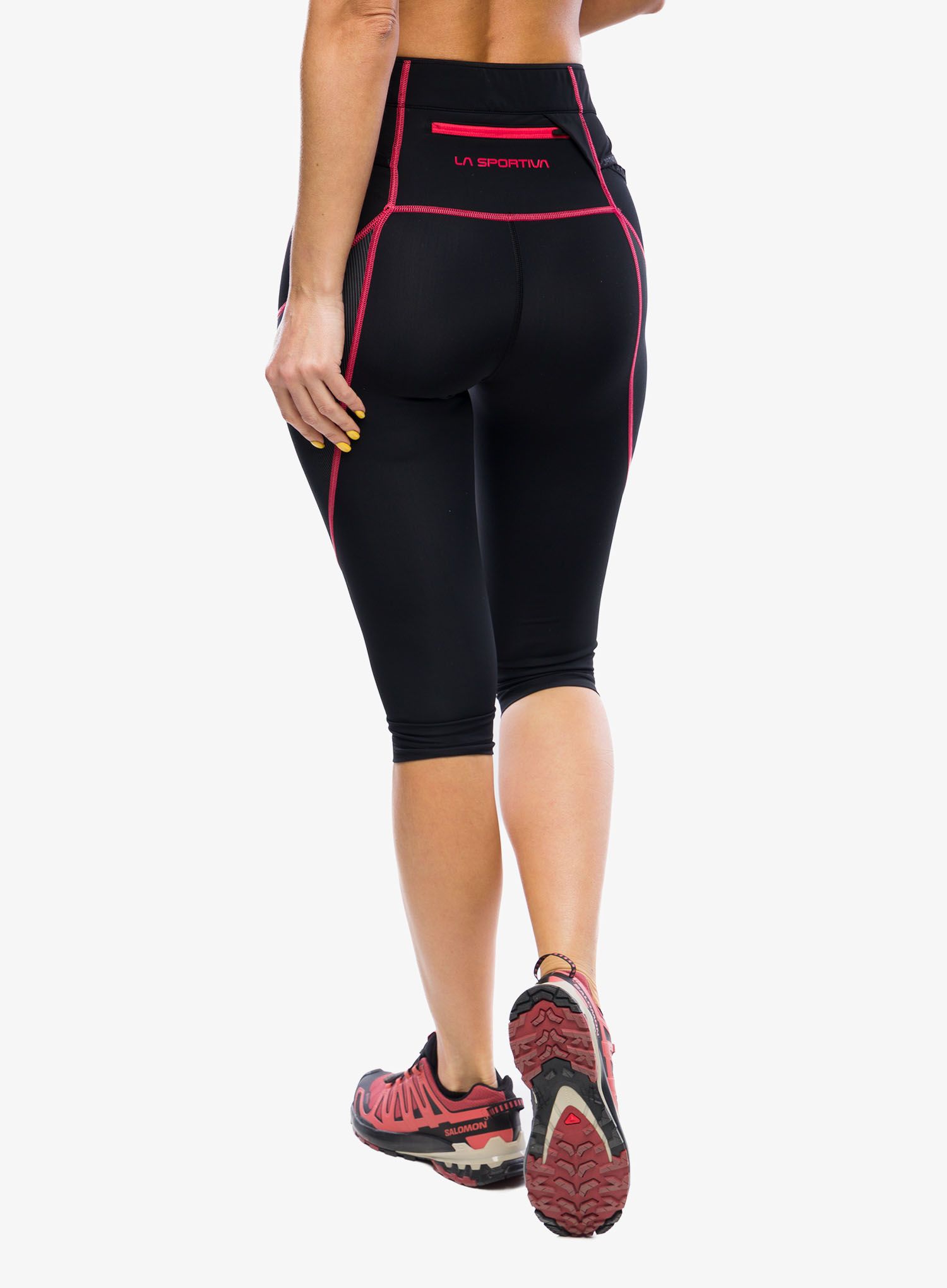 Ženske tekaške pajkice La Sportiva Triumph Tight 3/4 - black/hibiscus