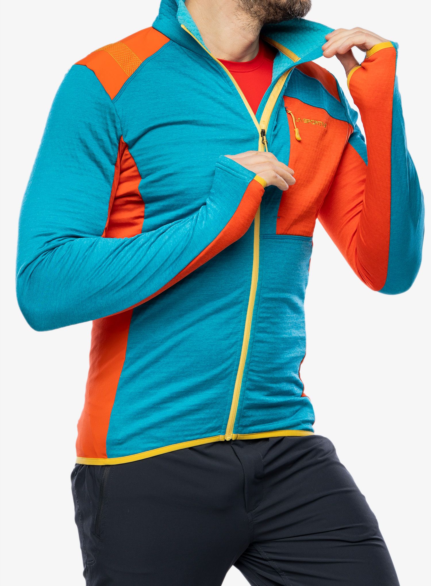 Jopica na zadrgo La Sportiva True North Jacket - tropic blue/cherry tomato