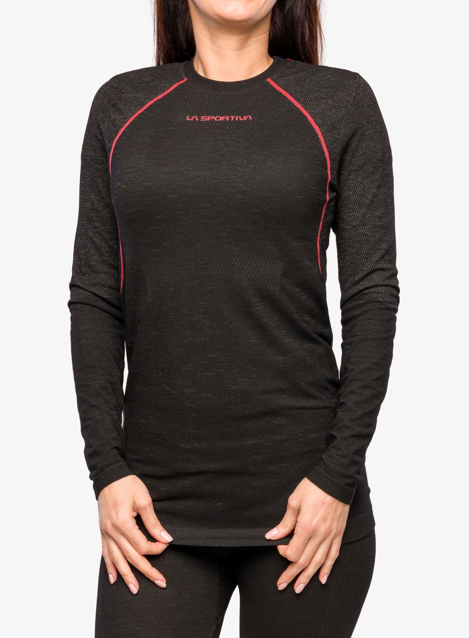 Ženska termo flis jopa La Sportiva Wool40 Aero Longsleeve - black/hibiscus