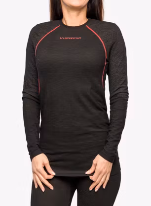 Ženska termo flis jopa La Sportiva Wool40 Aero Longsleeve - black/hibiscus