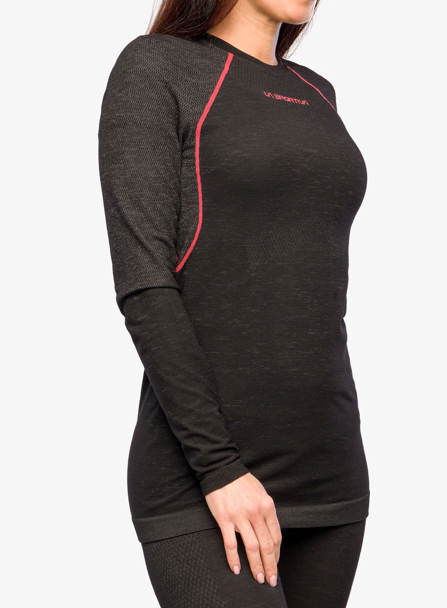 Ženska termo flis jopa La Sportiva Wool40 Aero Longsleeve - black/hibiscus