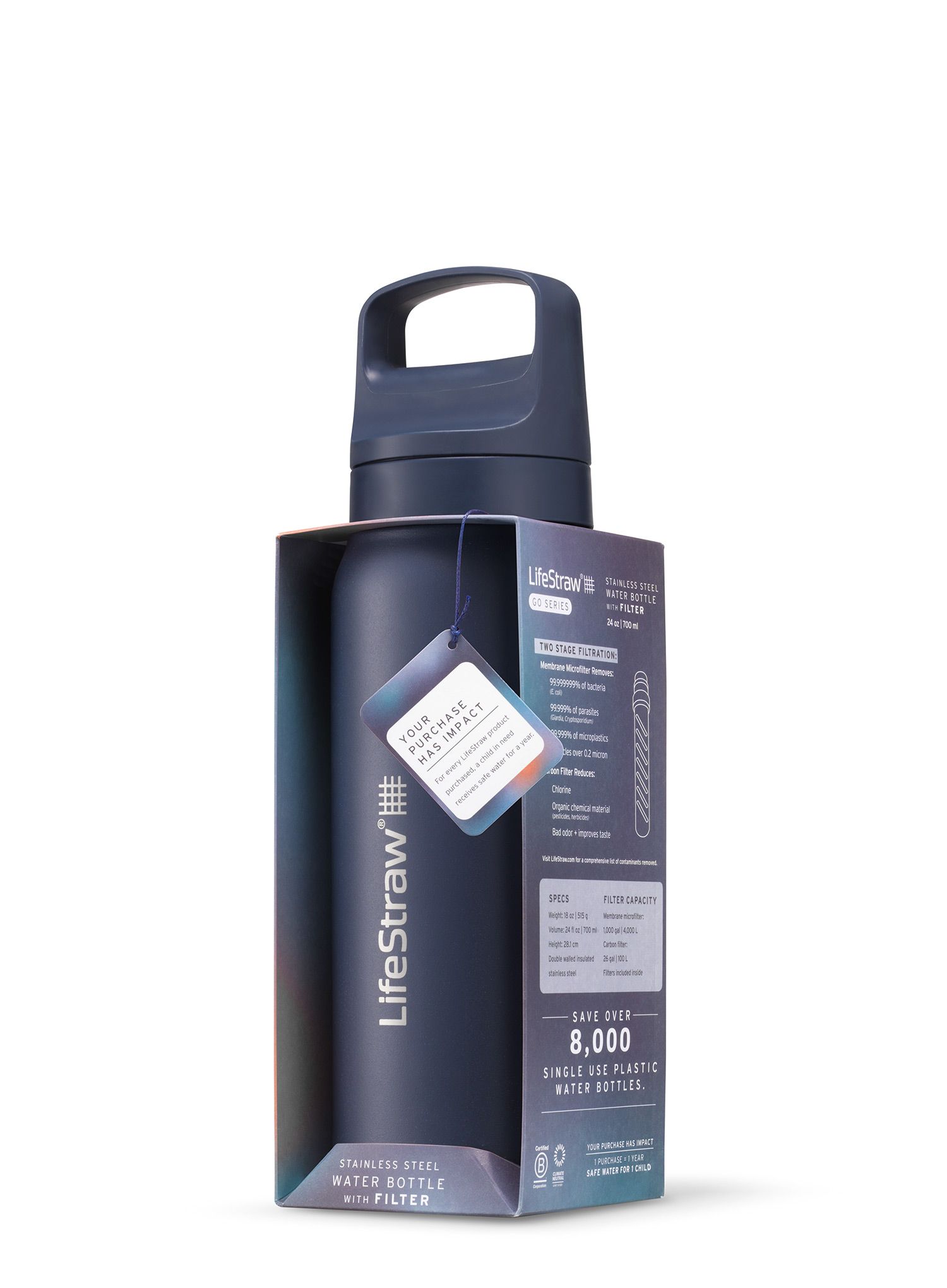 Steklenica za vodo s filtrom Lifestraw Go 2.0 Stainless Steel Water Filter 24 oz (710 ml) - aegean sea