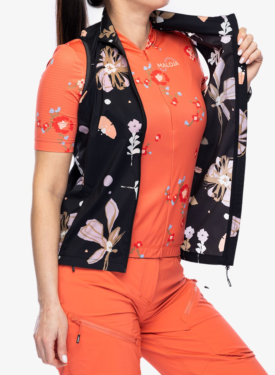 Ženski kolesarski brezrokavnik Maloja Seis Printed Vest - deep black flora