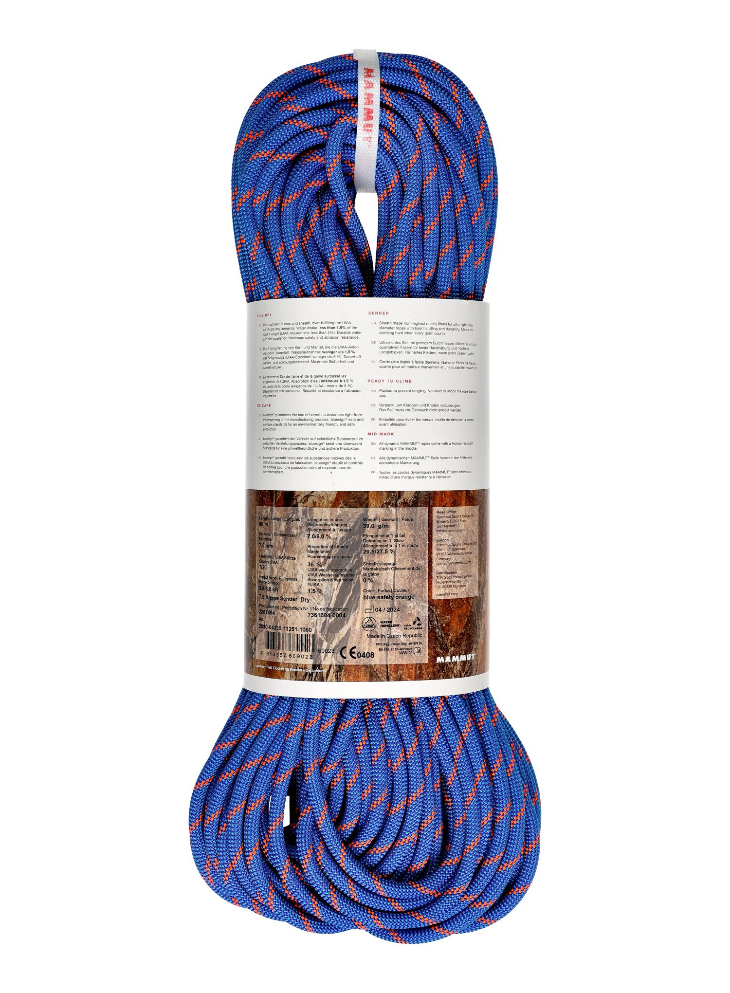 Dvojna vrv Mammut 7.5 Alpine Sender Dry Rope 60 m - blue/safety orange