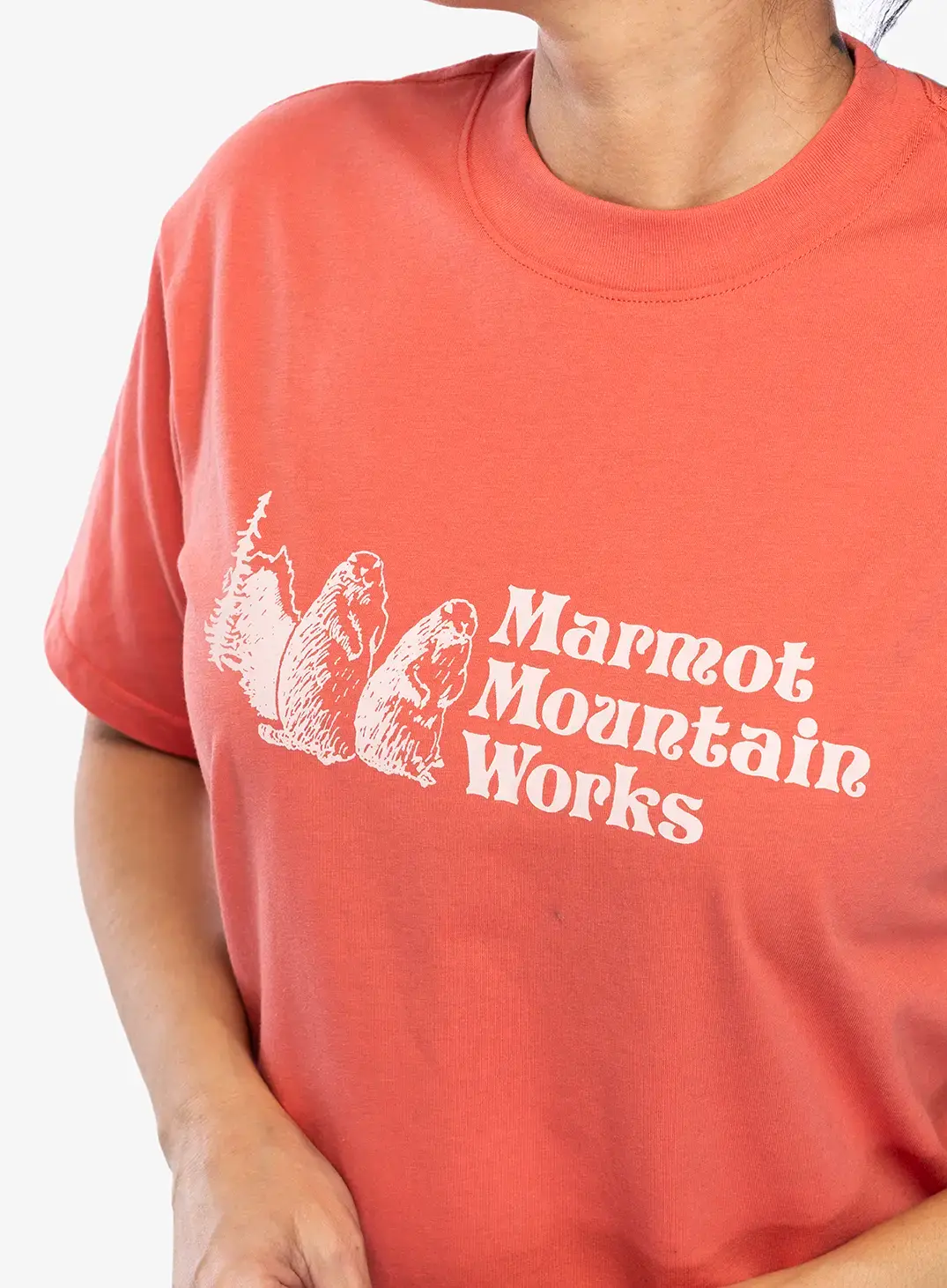 Ženska majica s potiskom Marmot MMW Tee SS - grapefruit