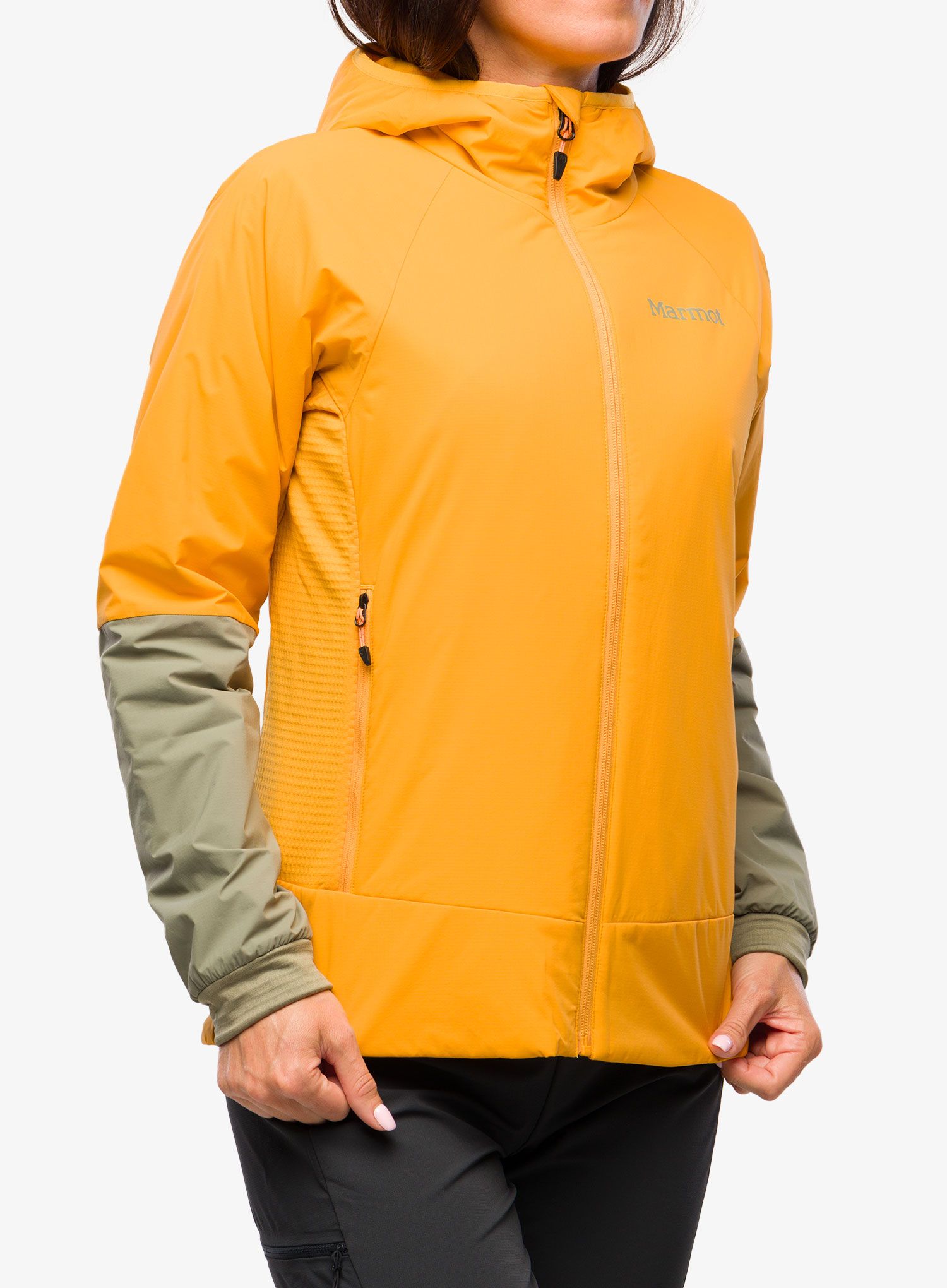 Ženska hibridna jakna Marmot Novus LT Hybrid Hoody - golden sun/vetiver