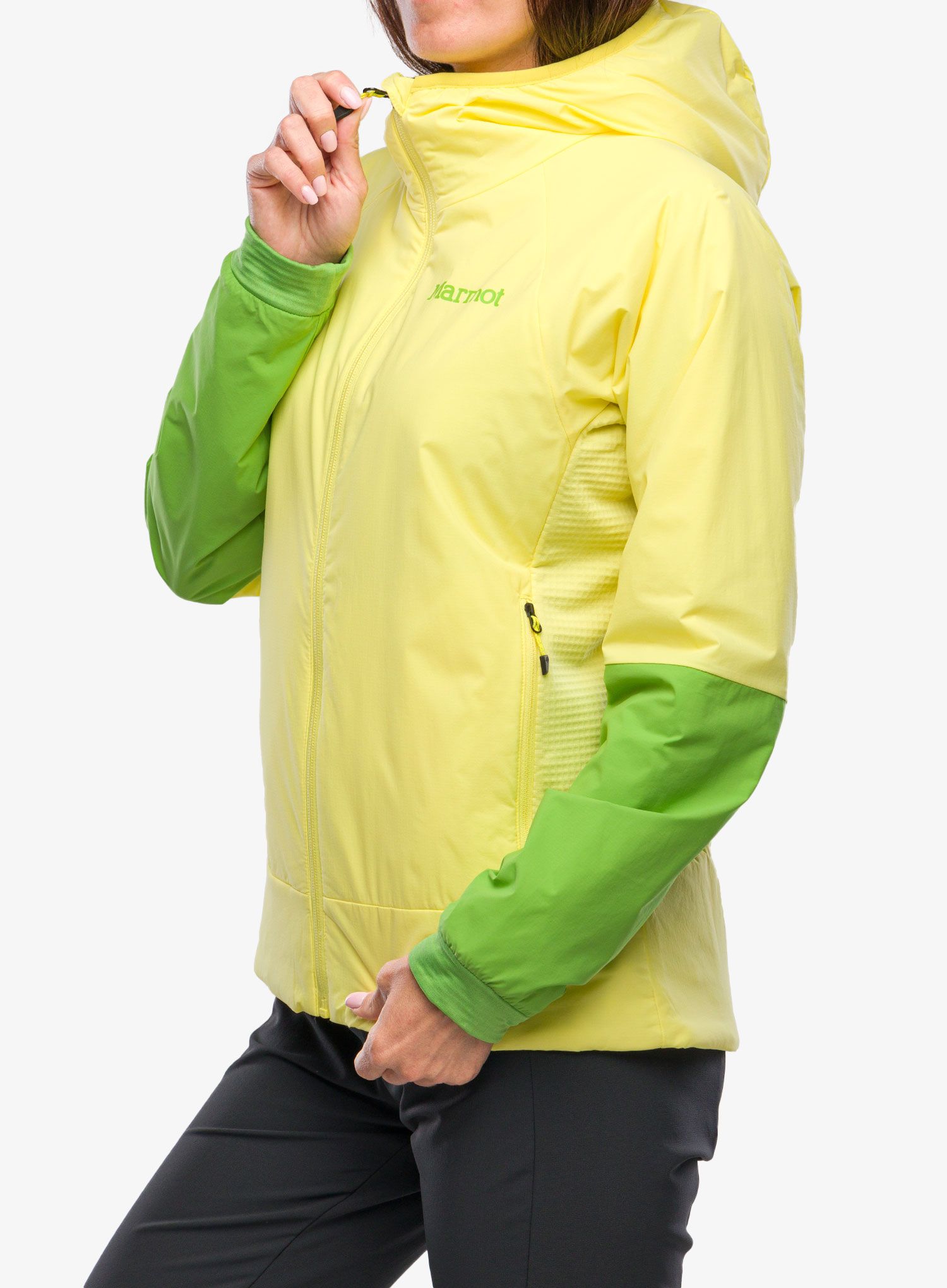 Ženska hibridna jakna Marmot Novus LT Hybrid Hoody - light yellow/kiwi