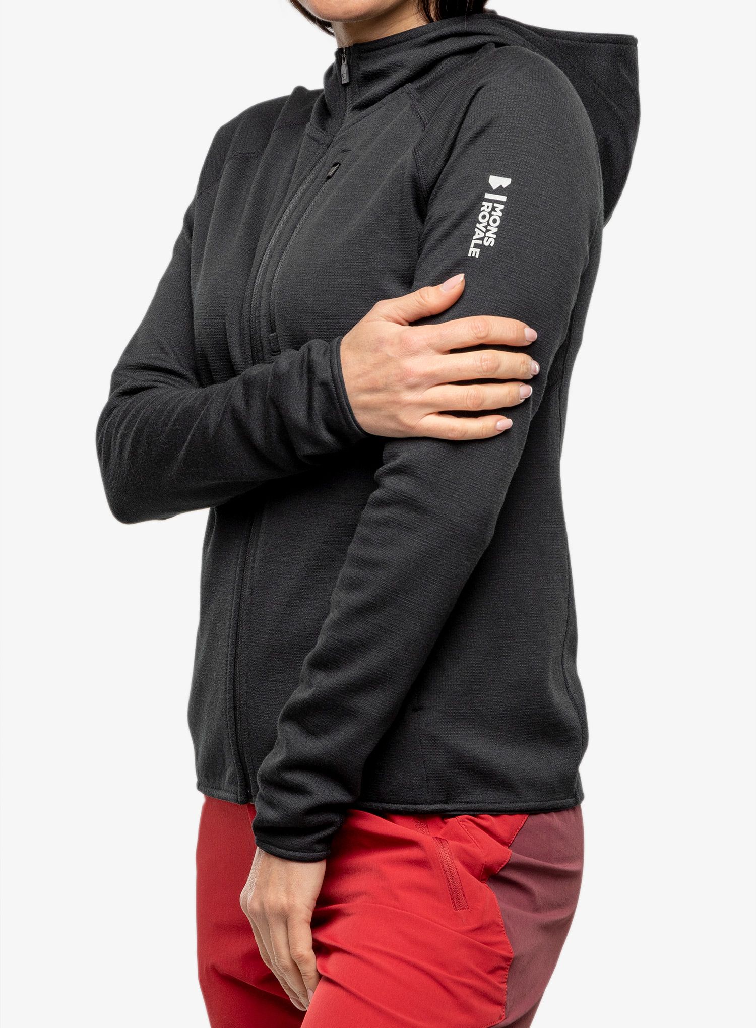 Ženska jopica Mons Royale Approach Merino Gridlock Hoody - black/pip