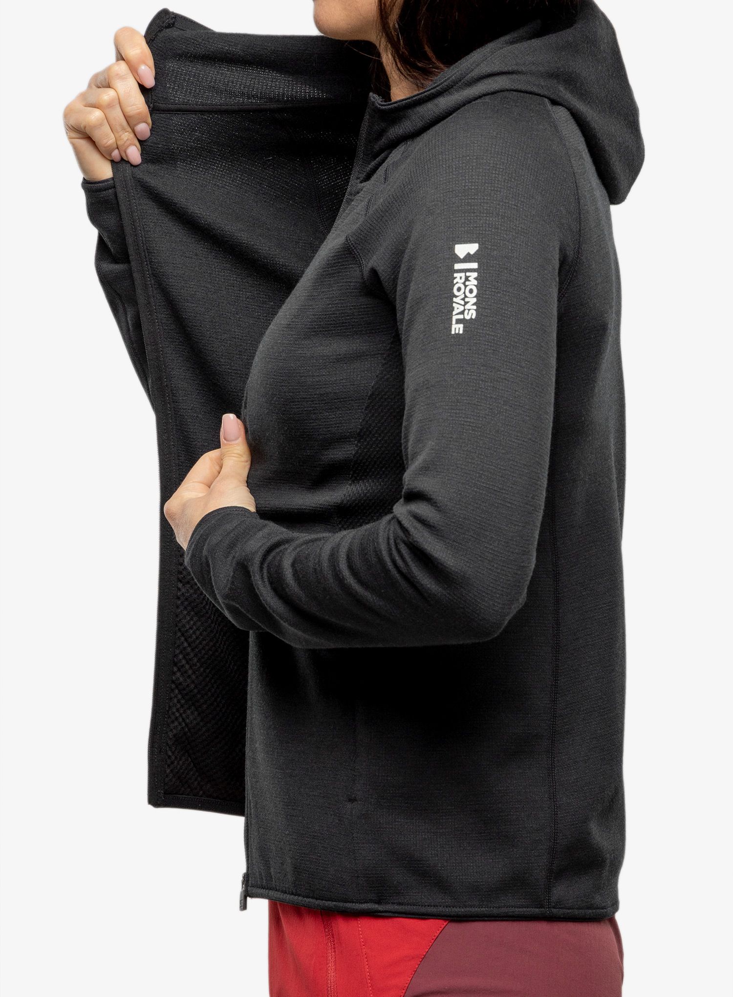 Ženska jopica Mons Royale Approach Merino Gridlock Hoody - black/pip