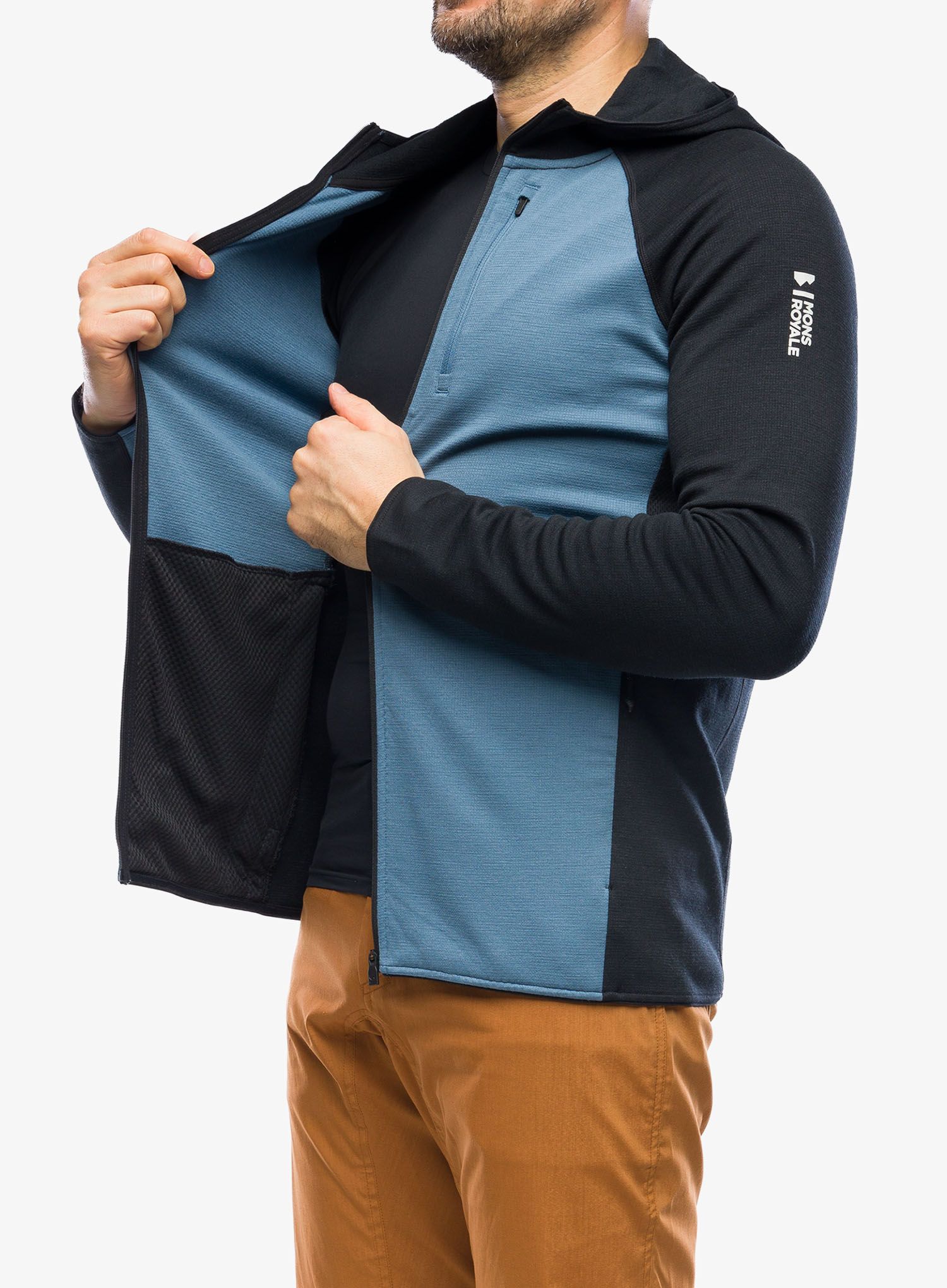 Flis Mons Royale Approach Merino Shift Fleece Hood - blue slate/black