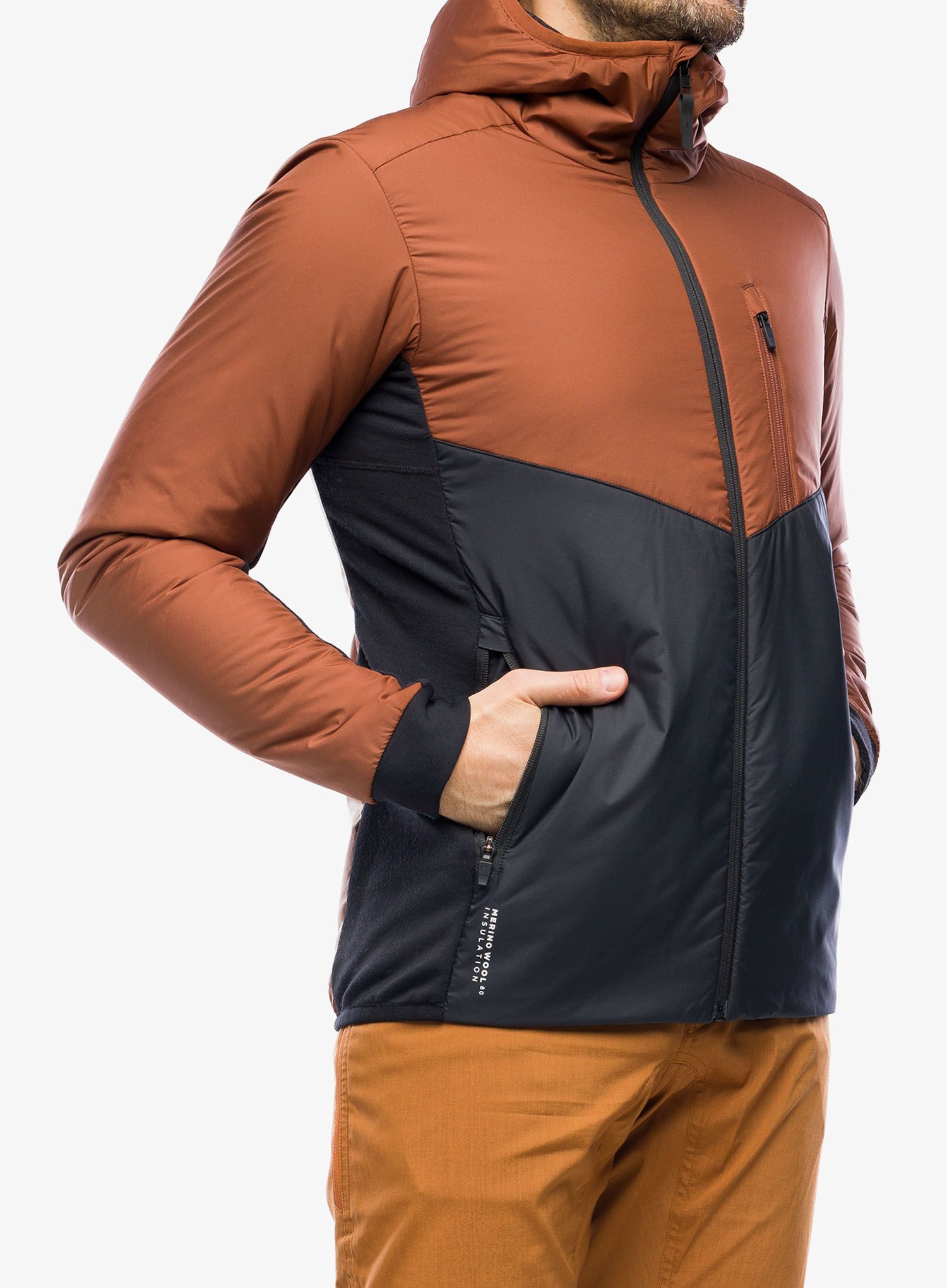 Sintetična jakna Mons Royale Arete Wool Insulation Hood - dark copper/black