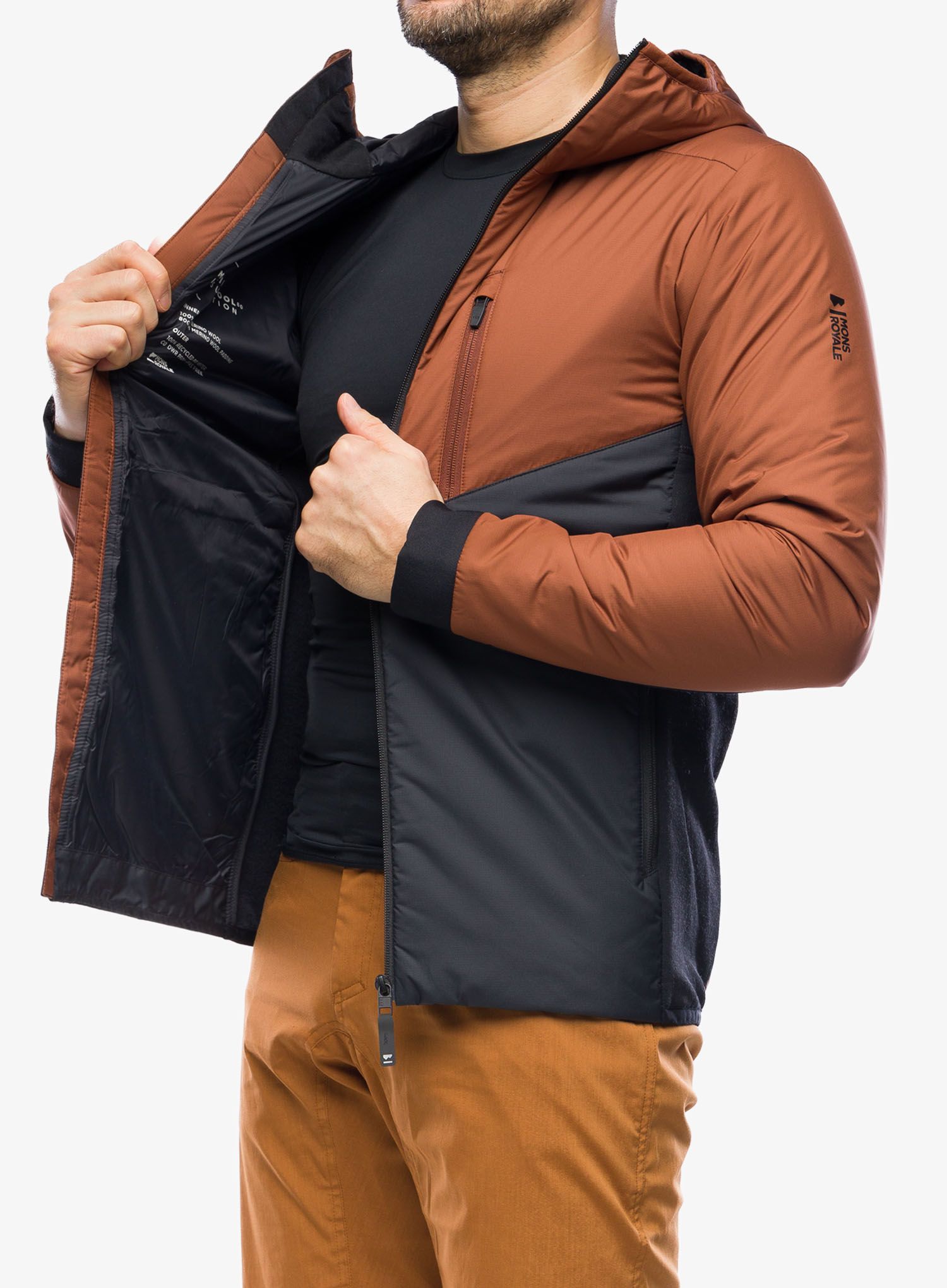 Sintetična jakna Mons Royale Arete Wool Insulation Hood - dark copper/black