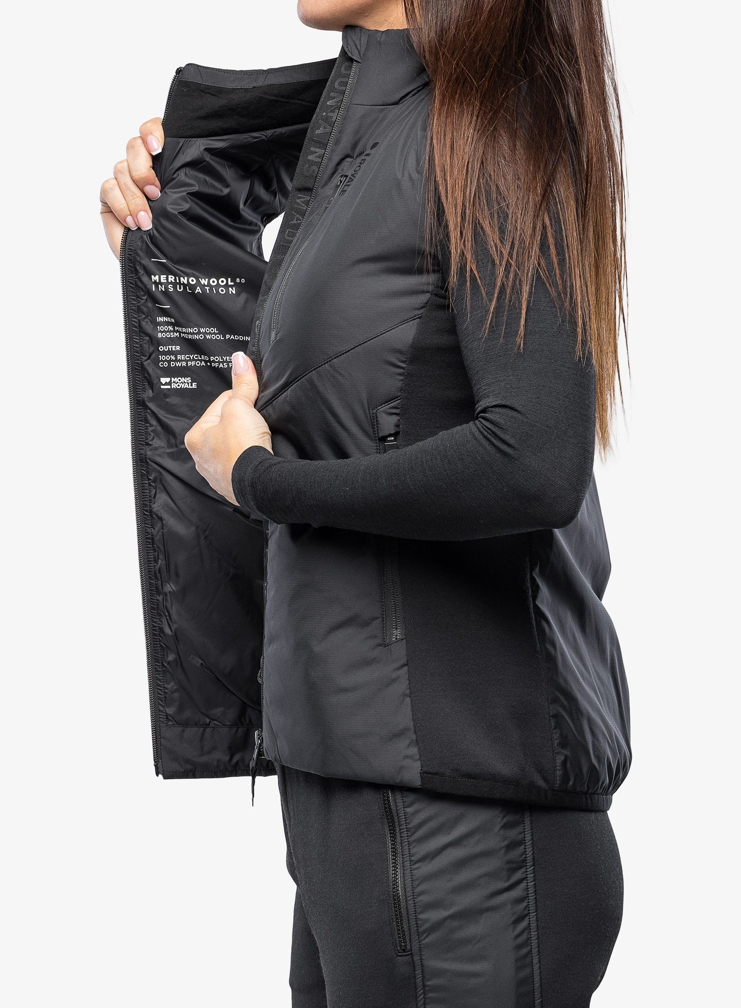 Ženski brezrokavnik Mons Royale Arete Wool Insulation Vest - black