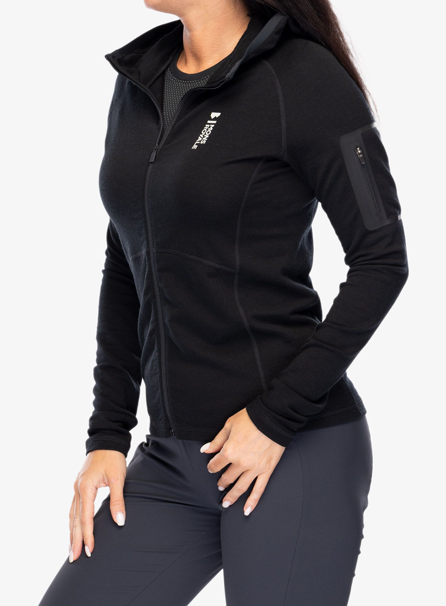 Ženska jopica Mons Royale Ascend Full Zip Hood - black