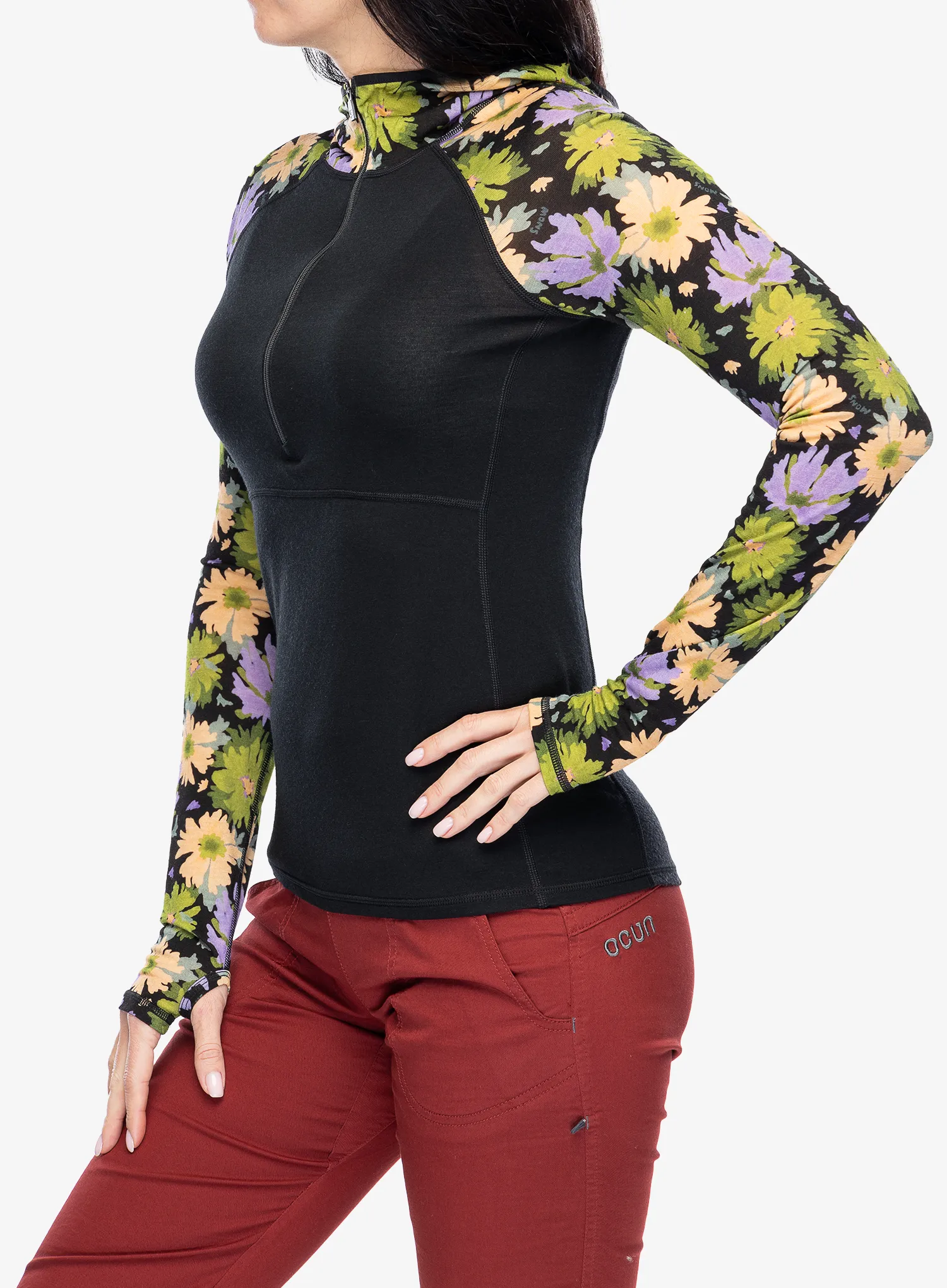 Ženska termo flis jopa Mons Royale Bella Tech Hood - alpine bloom/black