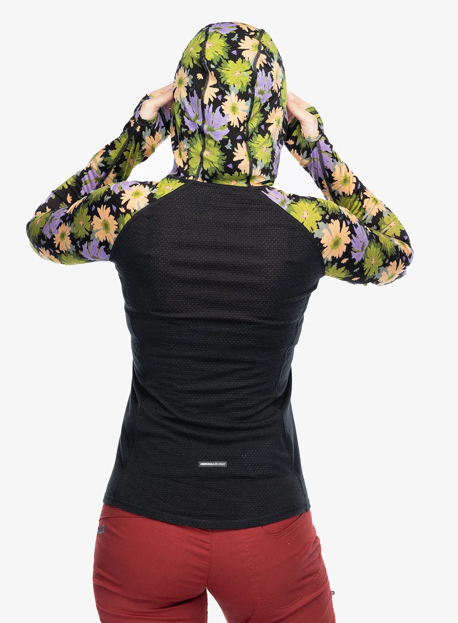 Ženska termo flis jopa Mons Royale Bella Tech Hood - alpine bloom/black