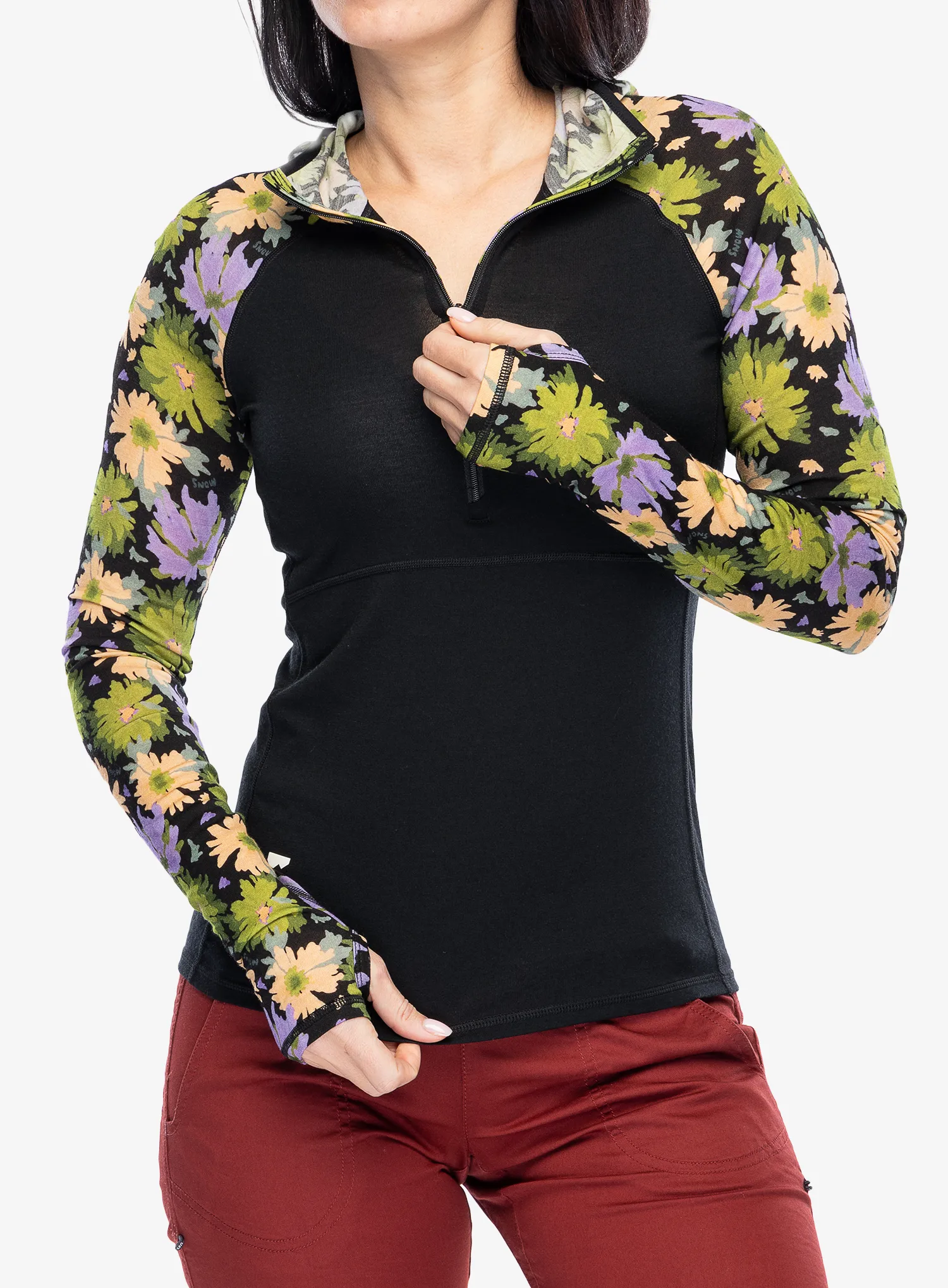 Ženska termo flis jopa Mons Royale Bella Tech Hood - alpine bloom/black