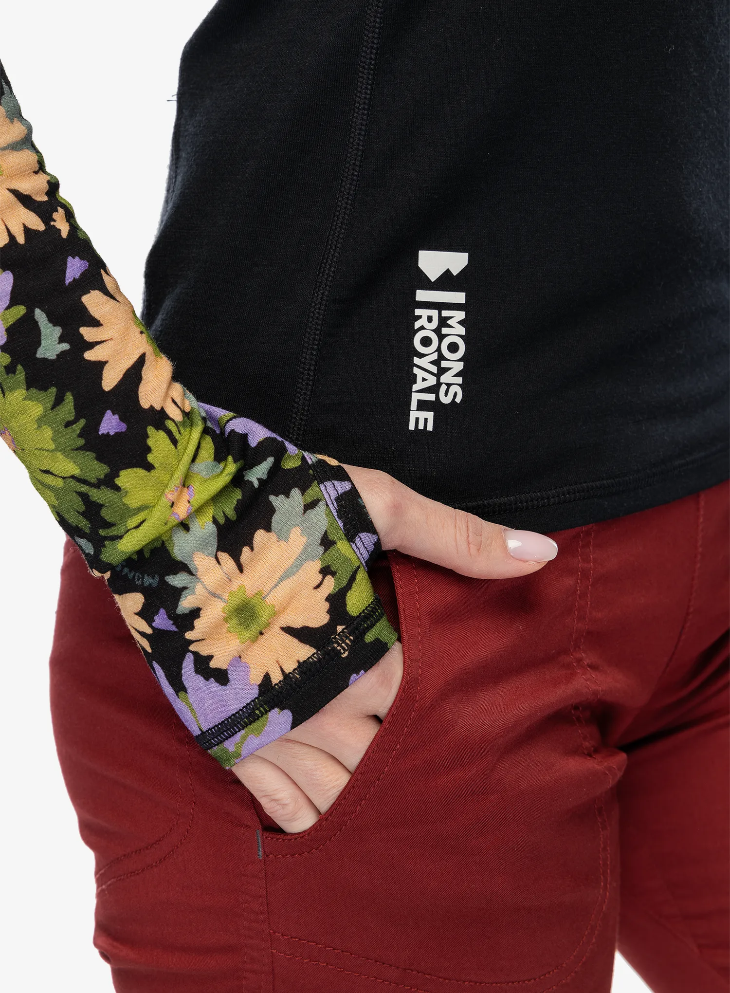 Ženska termo flis jopa Mons Royale Bella Tech Hood - alpine bloom/black