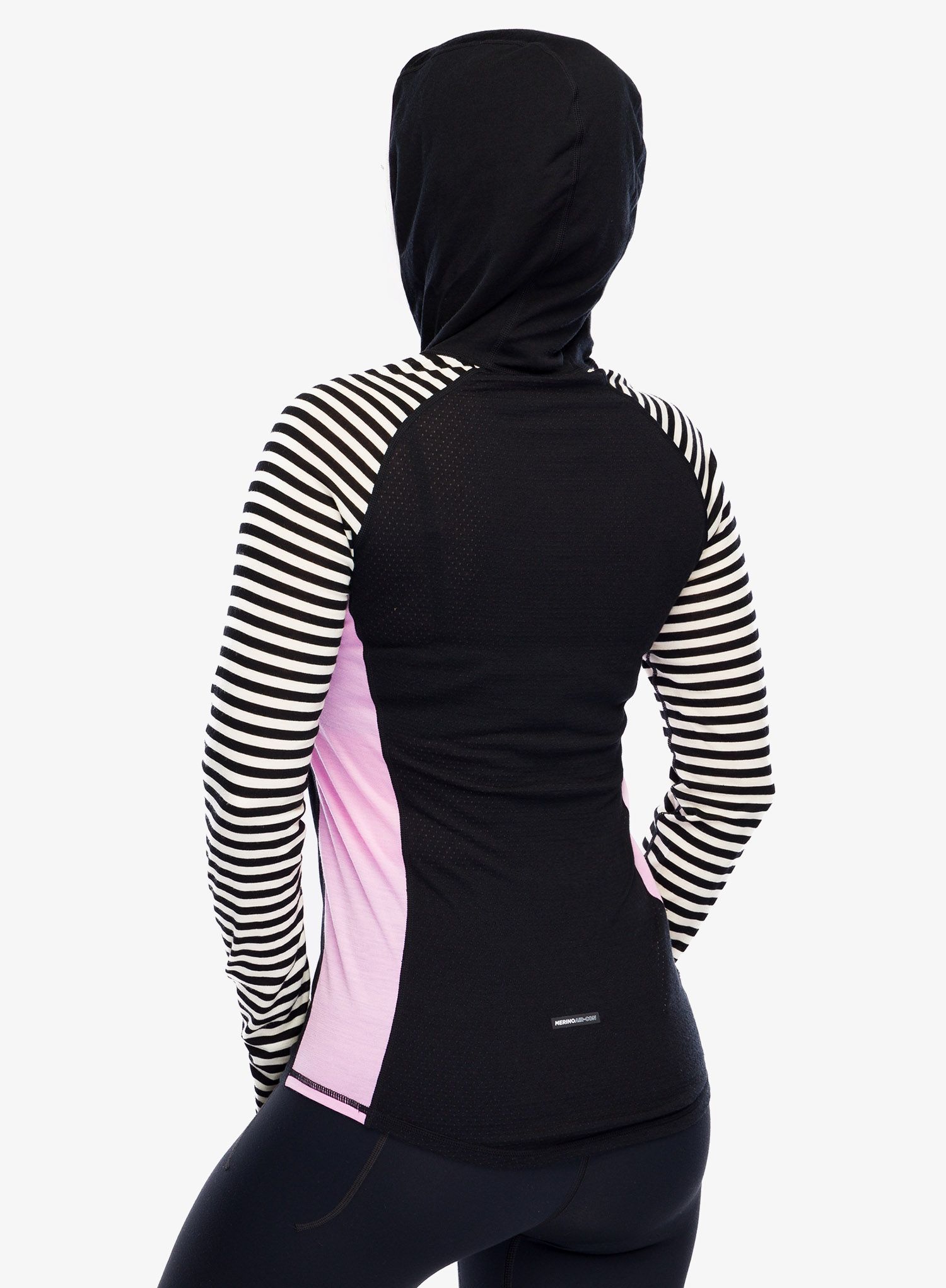 Ženska termo flis jopa Mons Royale Bella Tech Hood - pink stripe