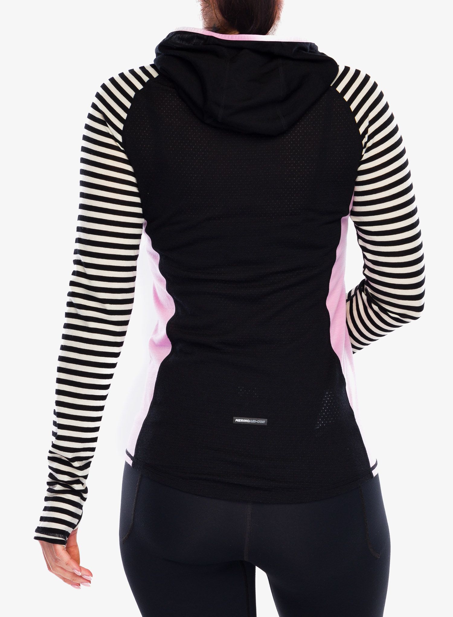 Ženska termo flis jopa Mons Royale Bella Tech Hood - pink stripe