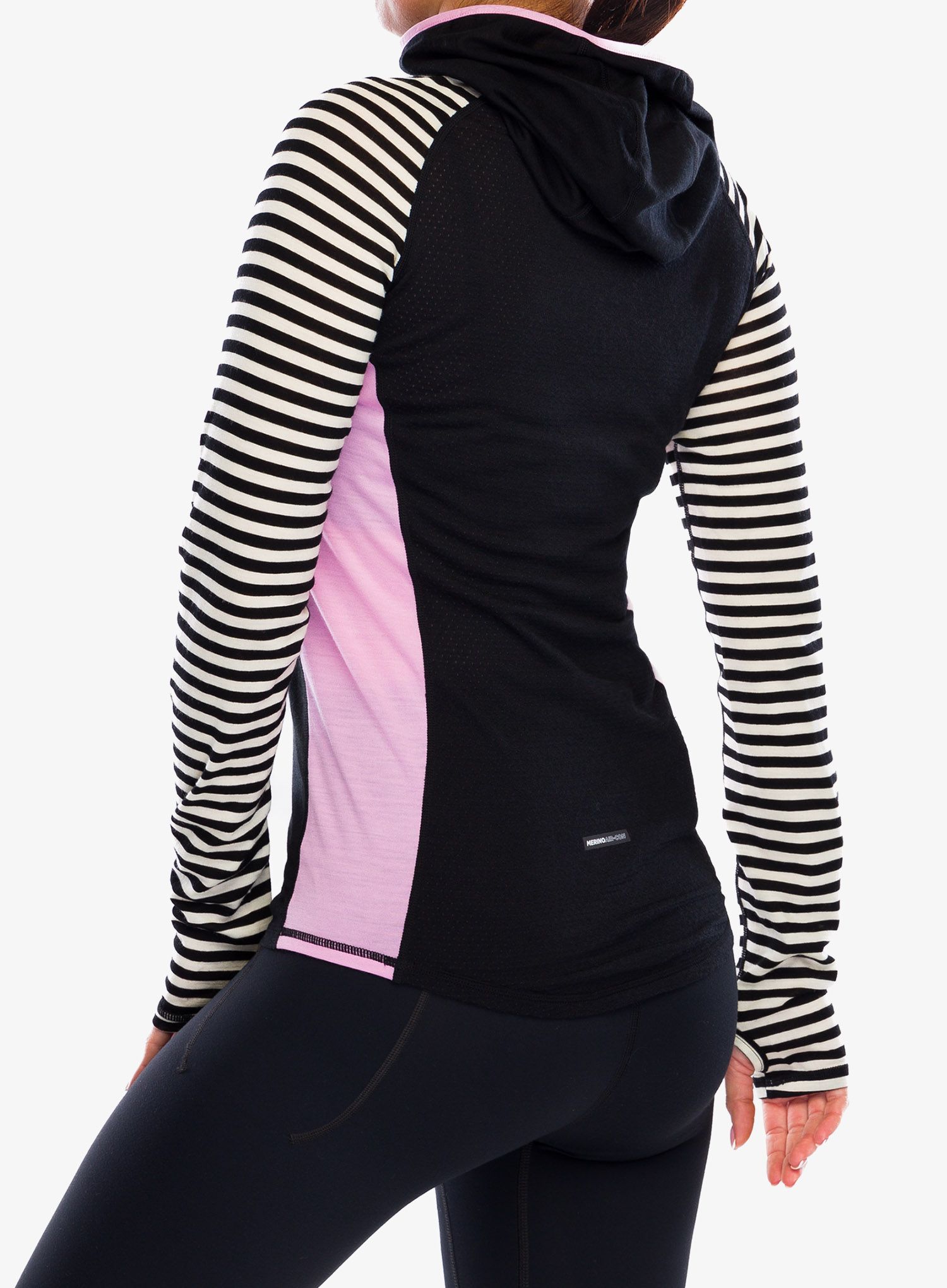 Ženska termo flis jopa Mons Royale Bella Tech Hood - pink stripe
