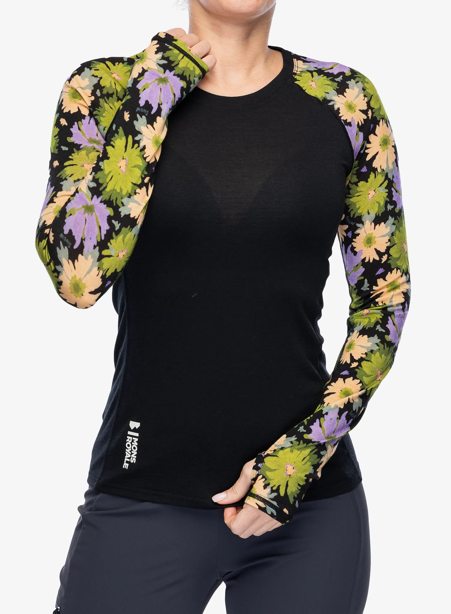 Ženska termo flis jopa Mons Royale Bella Tech LS - alpine bloom/black