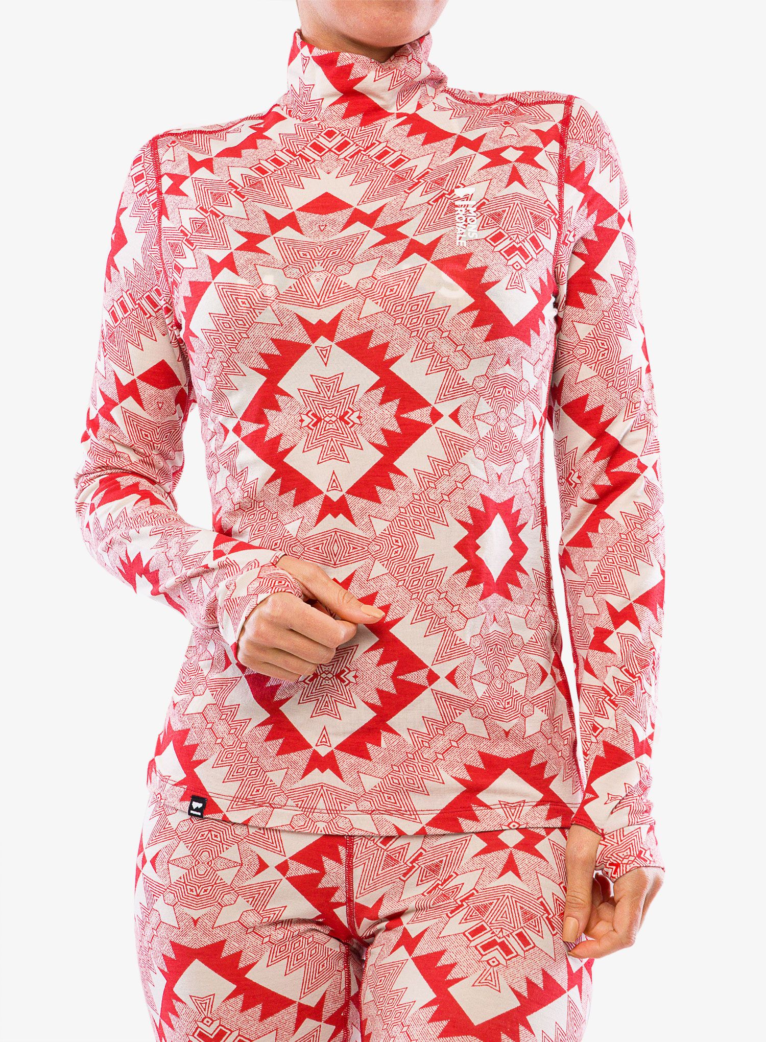 Ženska termo flis jopa Mons Royale Cascade Mock Neck LS - retro red nordtek