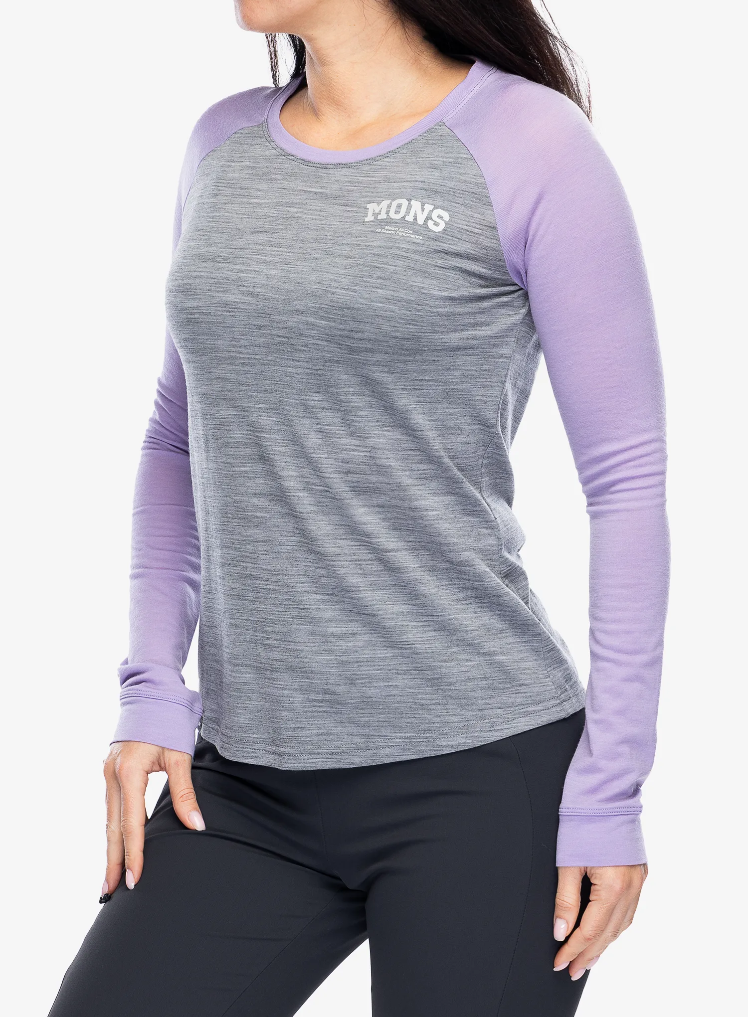 Ženska jopica Mons Royale Icon Raglan - grey heather/lupin