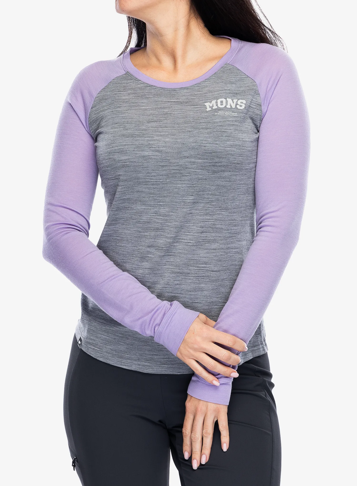 Ženska jopica Mons Royale Icon Raglan - grey heather/lupin