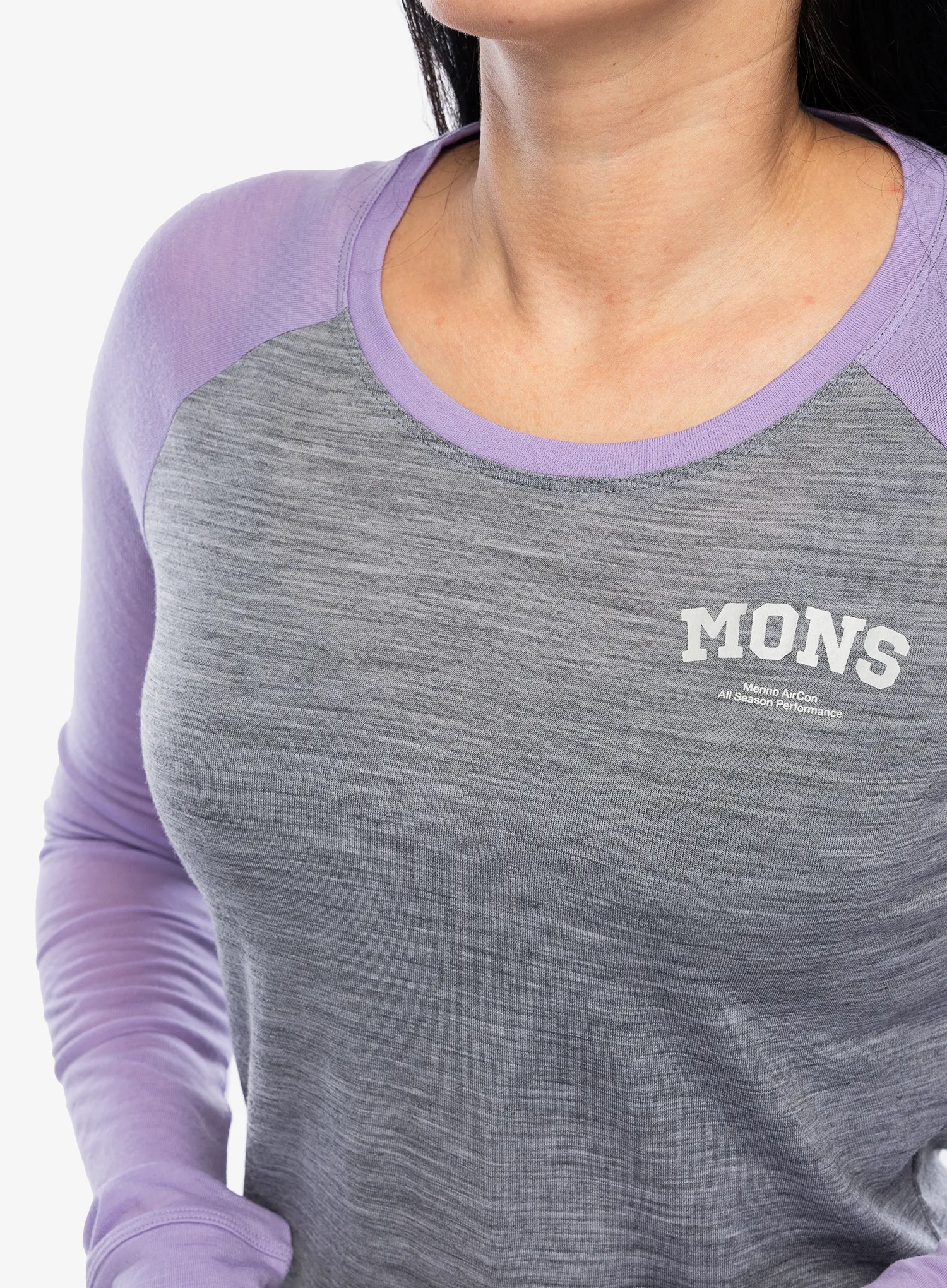 Ženska jopica Mons Royale Icon Raglan - grey heather/lupin