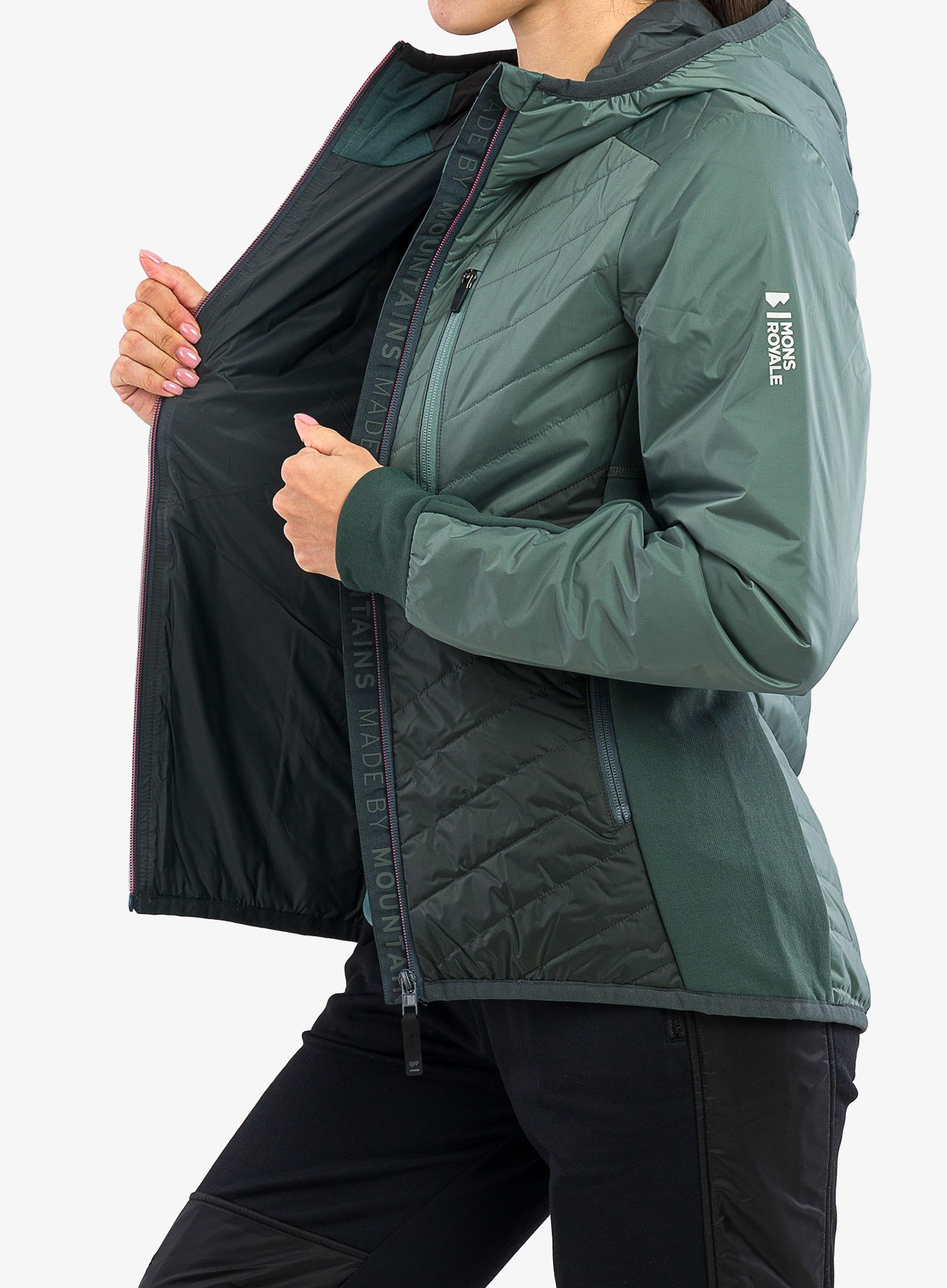 Sintetična jakna Mons Royale Neve Hood - sage/burnt sage
