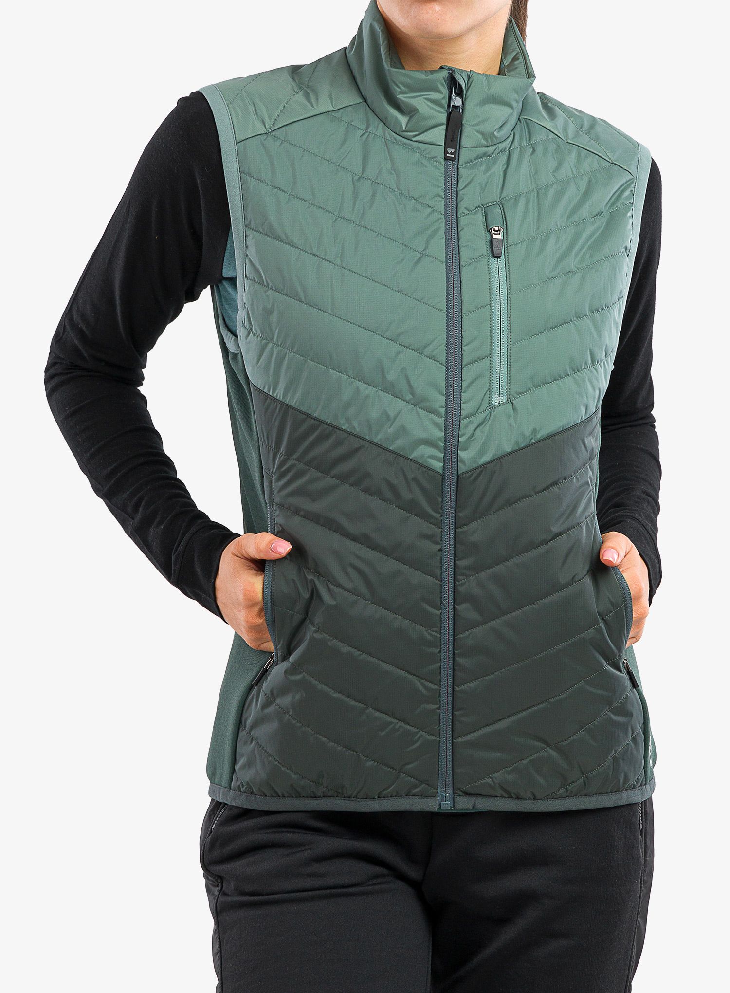 Ženski brezrokavnik Mons Royale Neve Vest - sage/burnt sage