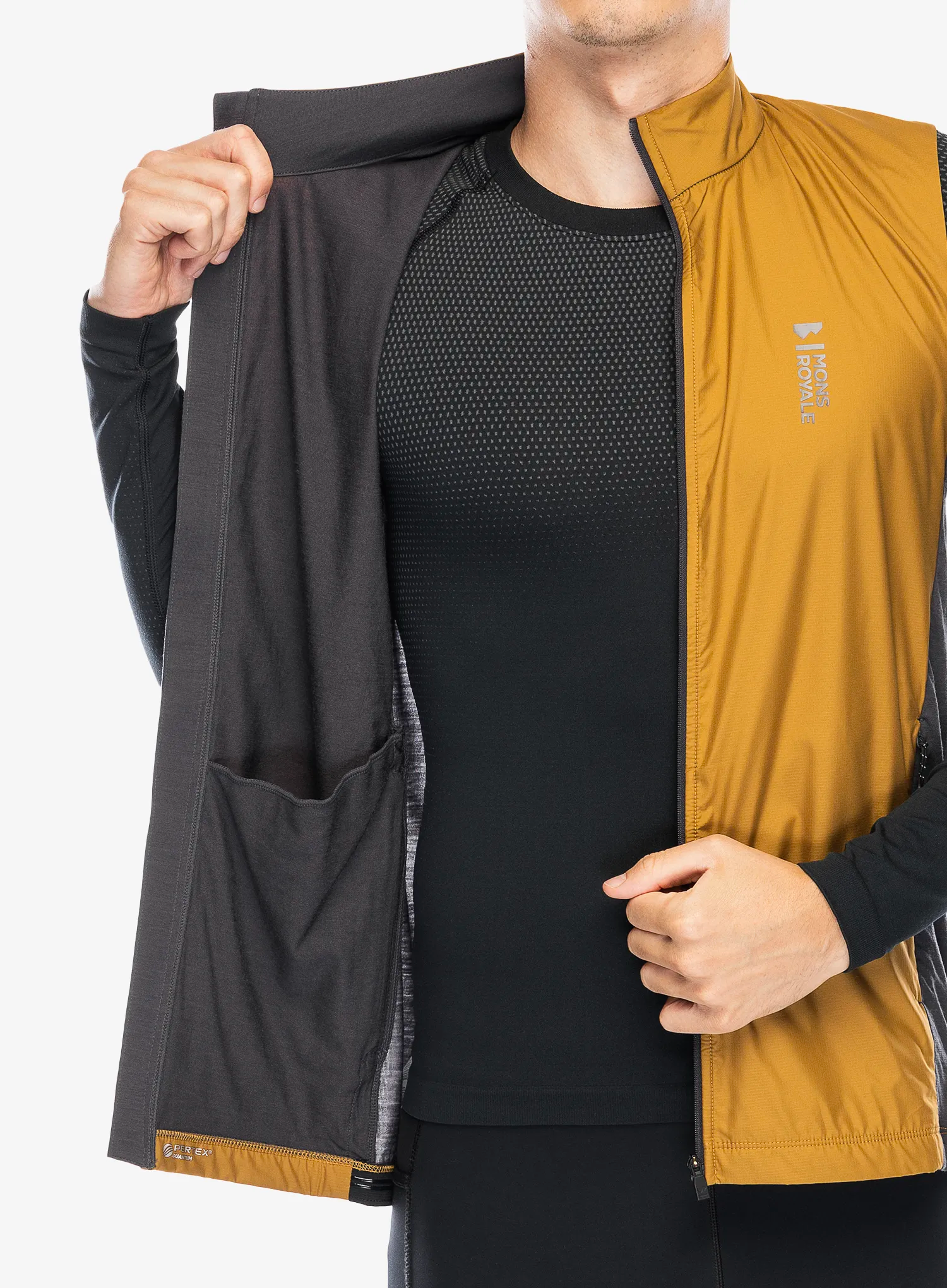 Kolesarski brezrokavnik Mons Royale Redwood Wind Vest - shale/cumin
