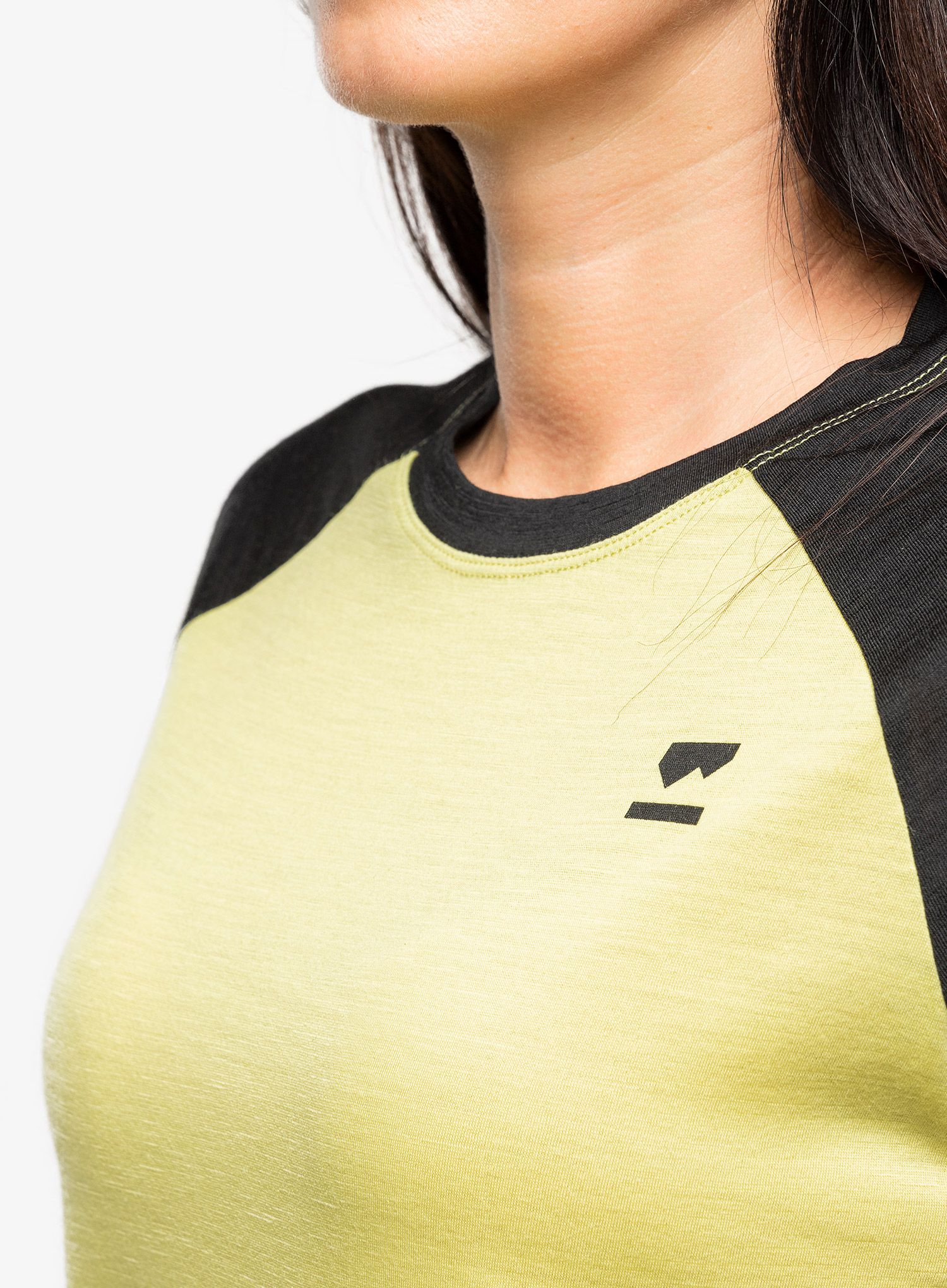 Ženska majica Mons Royale Tarn Merino Shift Raglan 3/4 - black/limelight