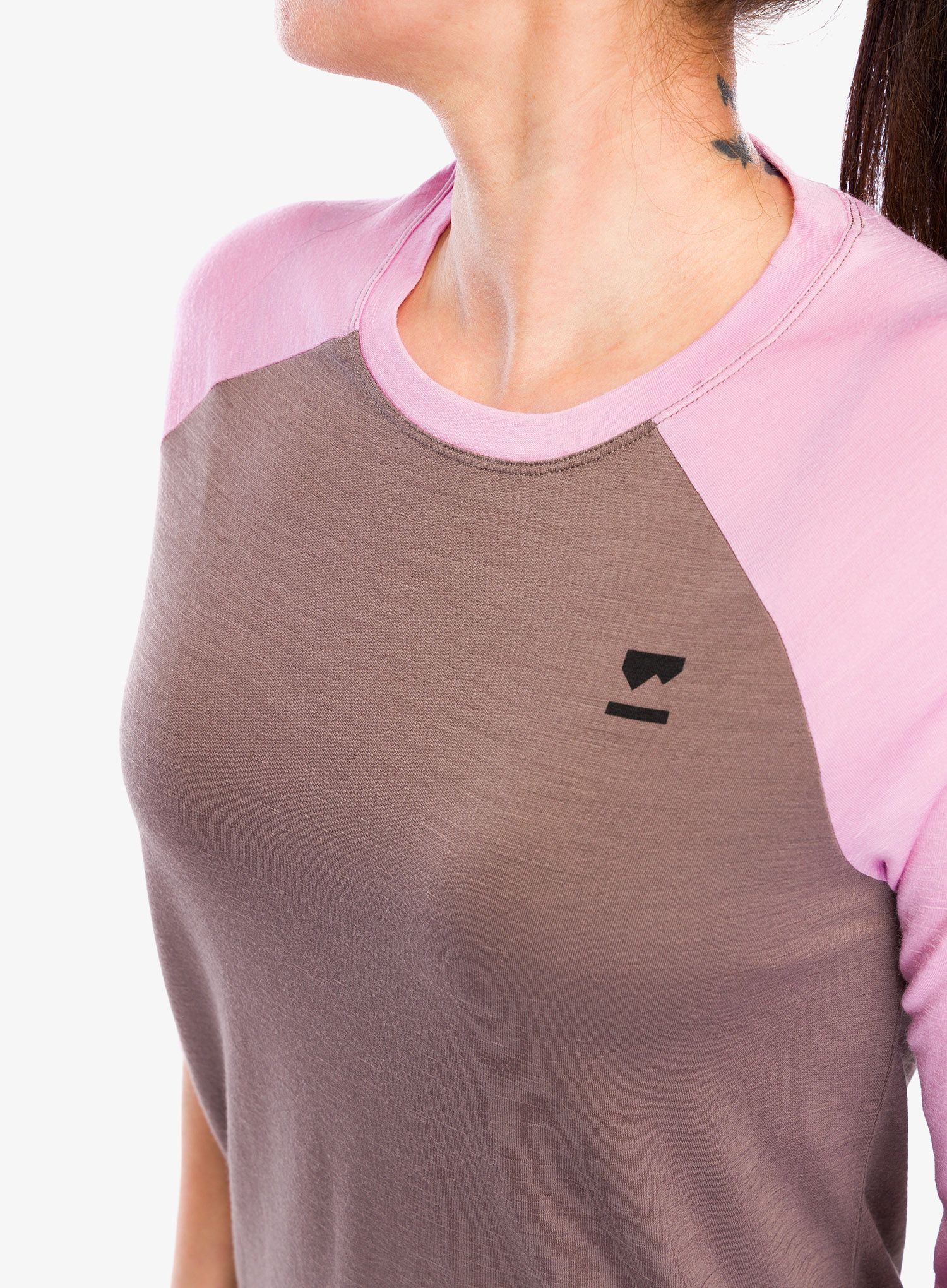 Ženska kolesarska majica Mons Royale Tarn Merino Shift Raglan 3/4 - pop pink/iron