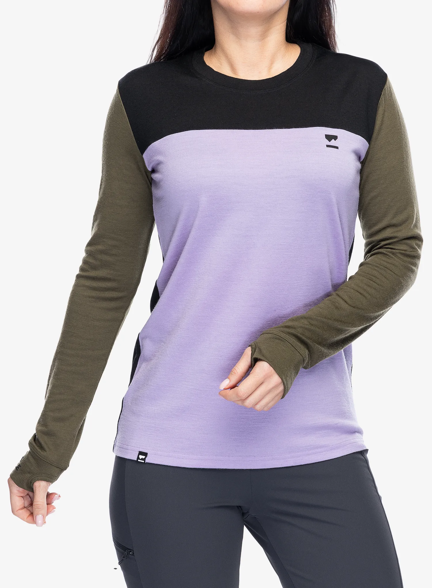 Ženski longsleeve Mons Royale Yotei BF LS - lupin/dark olive/black