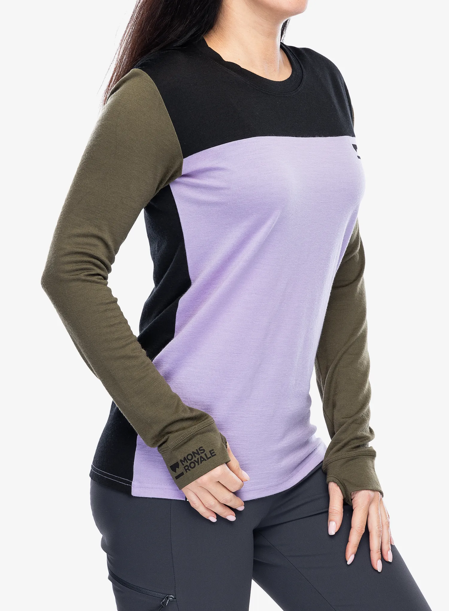 Ženski longsleeve Mons Royale Yotei BF LS - lupin/dark olive/black